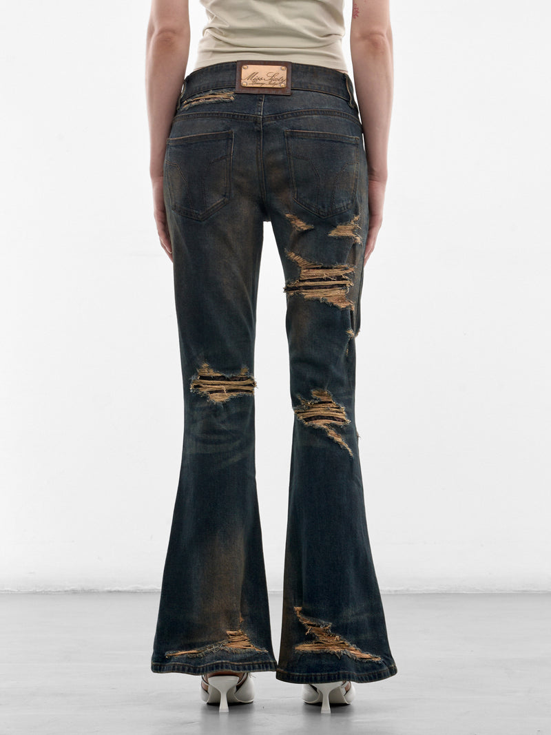 Dark Denim Distressed Flare Jeans (6M1JJ4260A-DARK-BLUE)