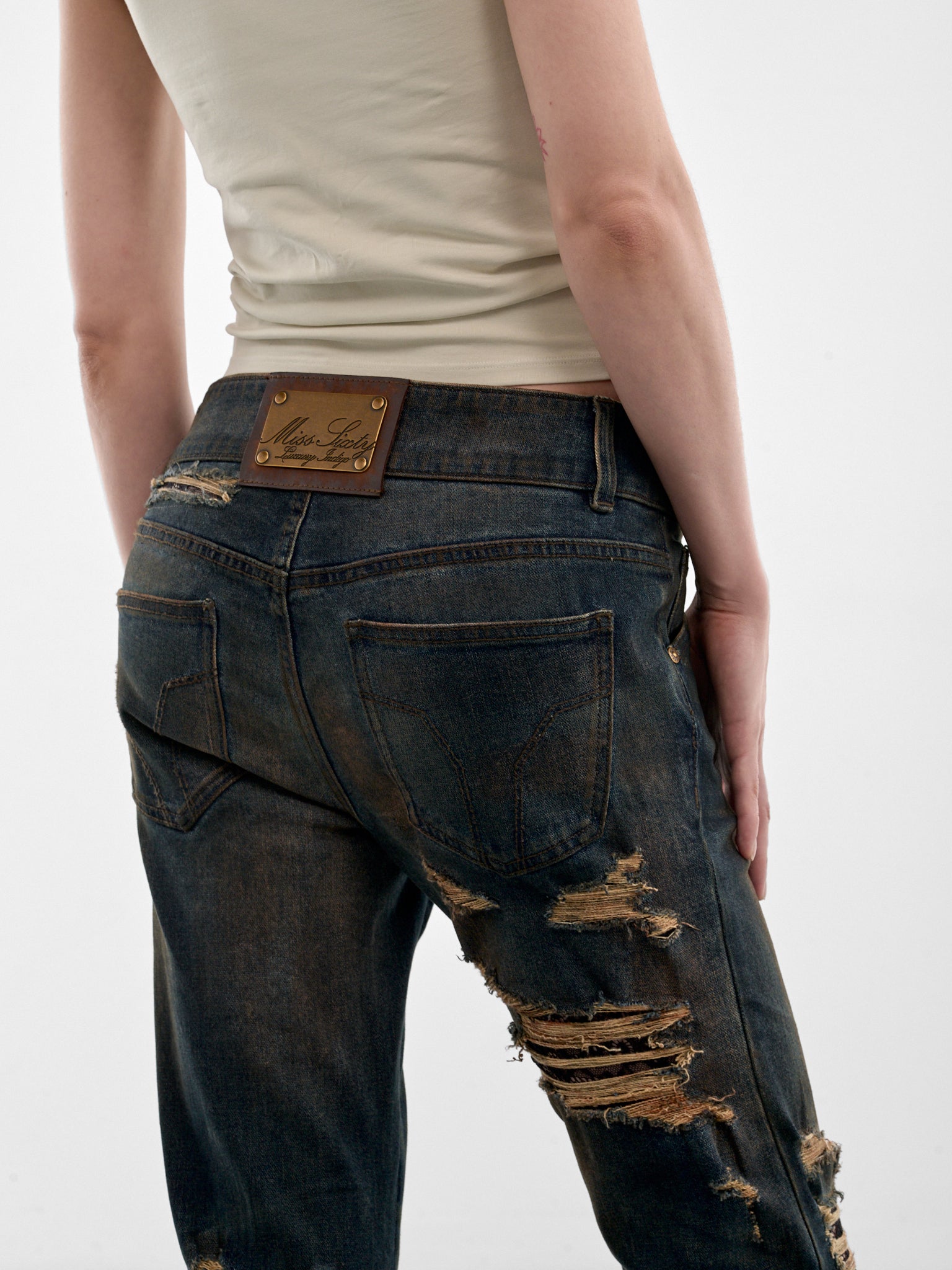 Dark Denim Distressed Flare Jeans (6M1JJ4260A-DARK-BLUE)