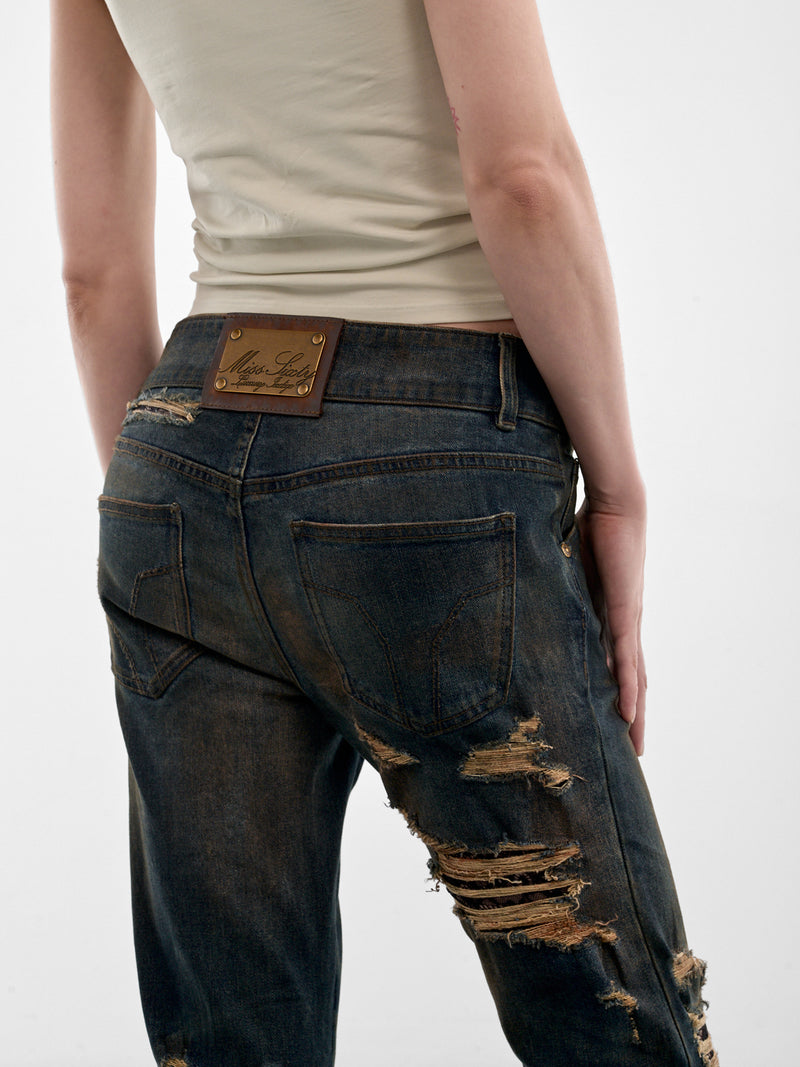 Dark Denim Distressed Flare Jeans (6M1JJ4260A-DARK-BLUE)