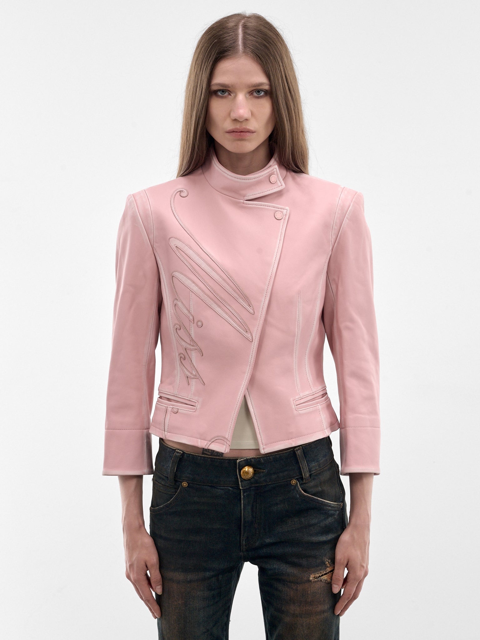 Pink Leather Tailored Jacket (6M1LJ41300-LIGHT-PINK)