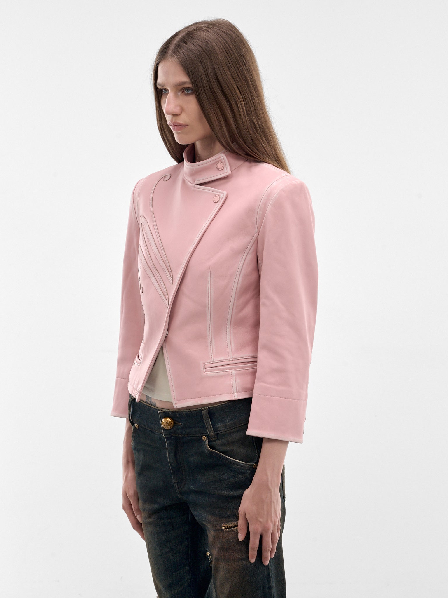 Pink Leather Tailored Jacket (6M1LJ41300-LIGHT-PINK)