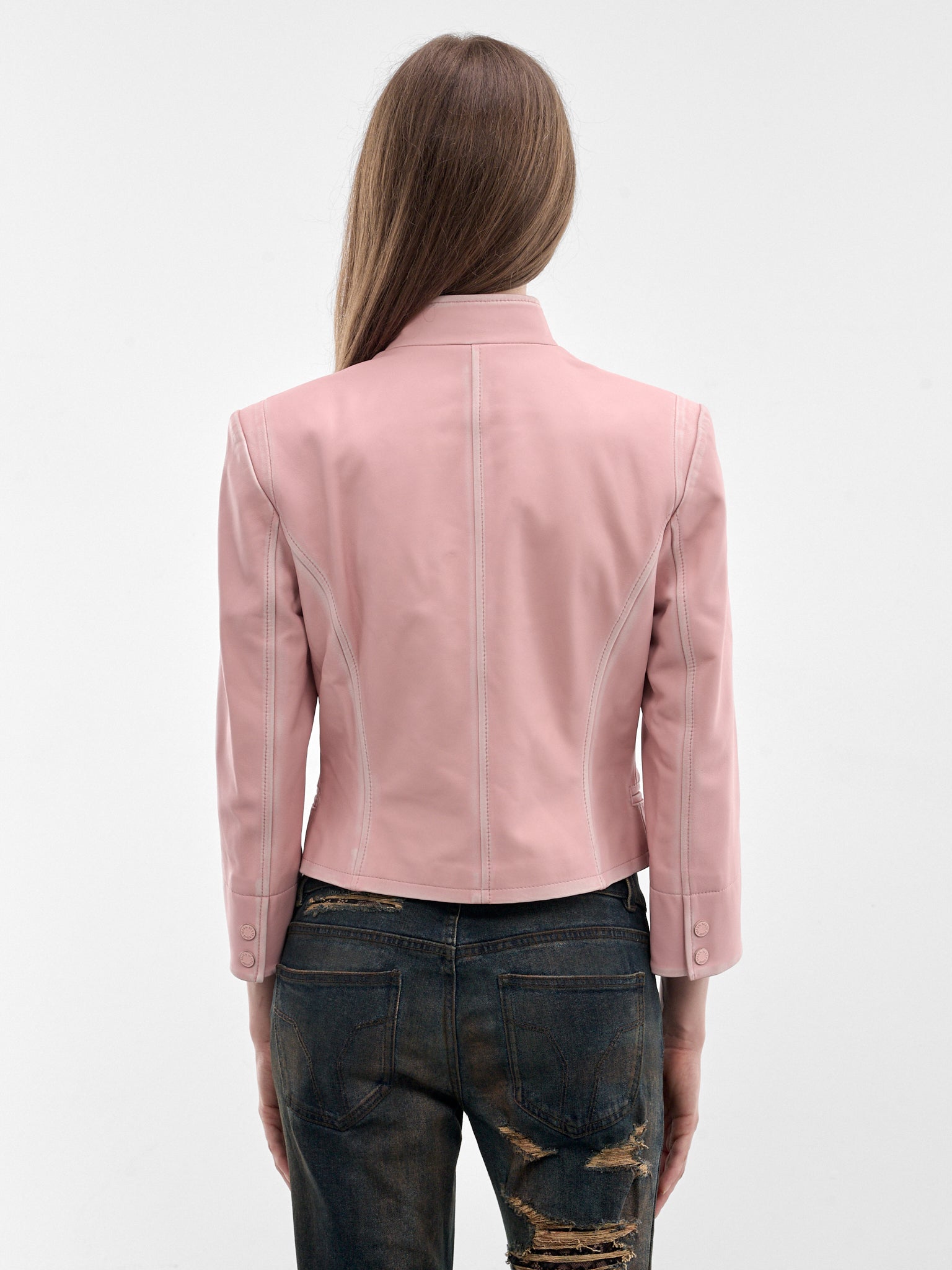 Pink Leather Tailored Jacket (6M1LJ41300-LIGHT-PINK)