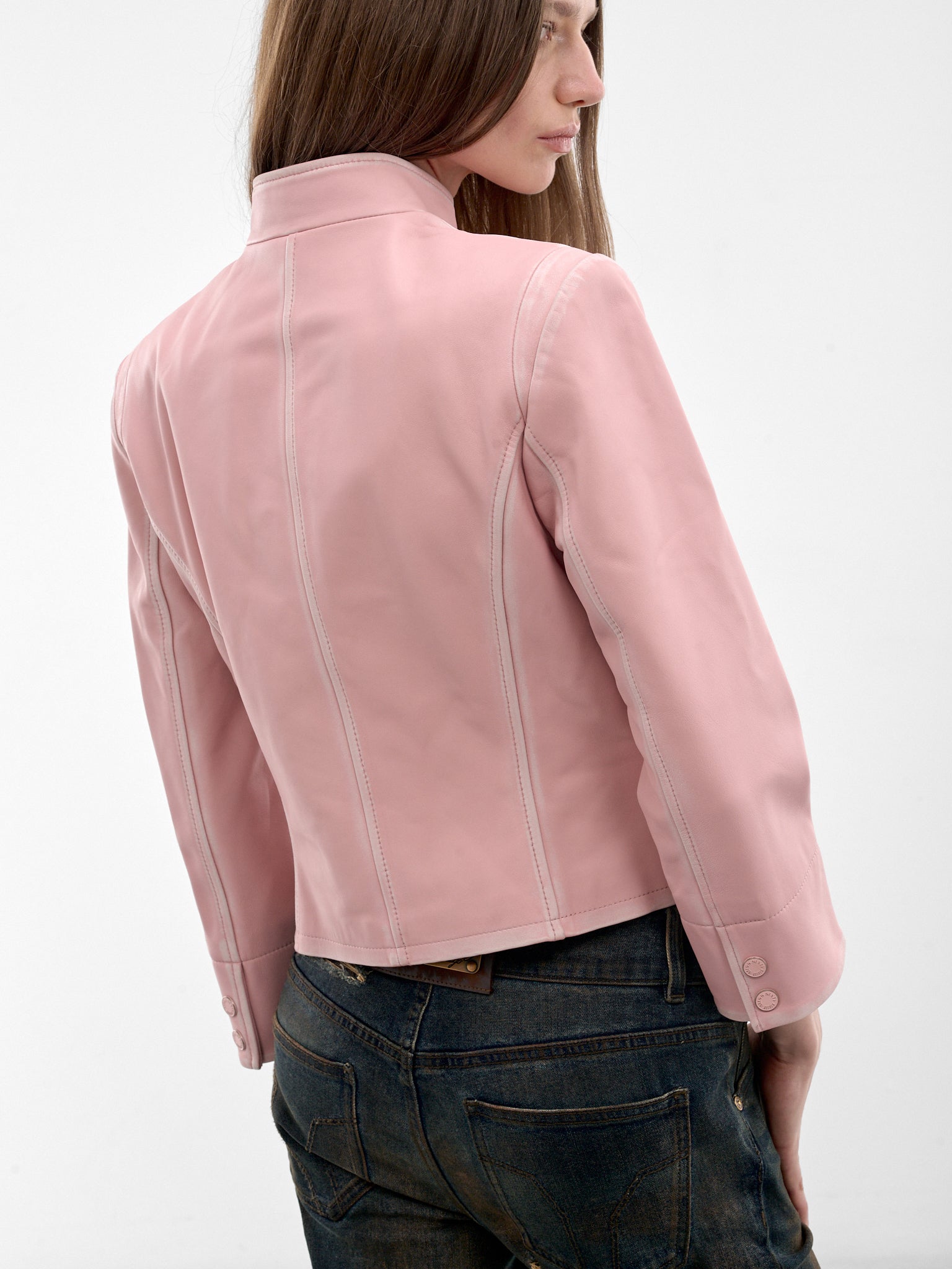Pink Leather Tailored Jacket (6M1LJ41300-LIGHT-PINK)