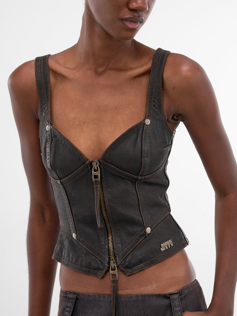 Miss Sixty x KNWLS Leather Corset (6M1LJ92500-RETRO-BLACK)