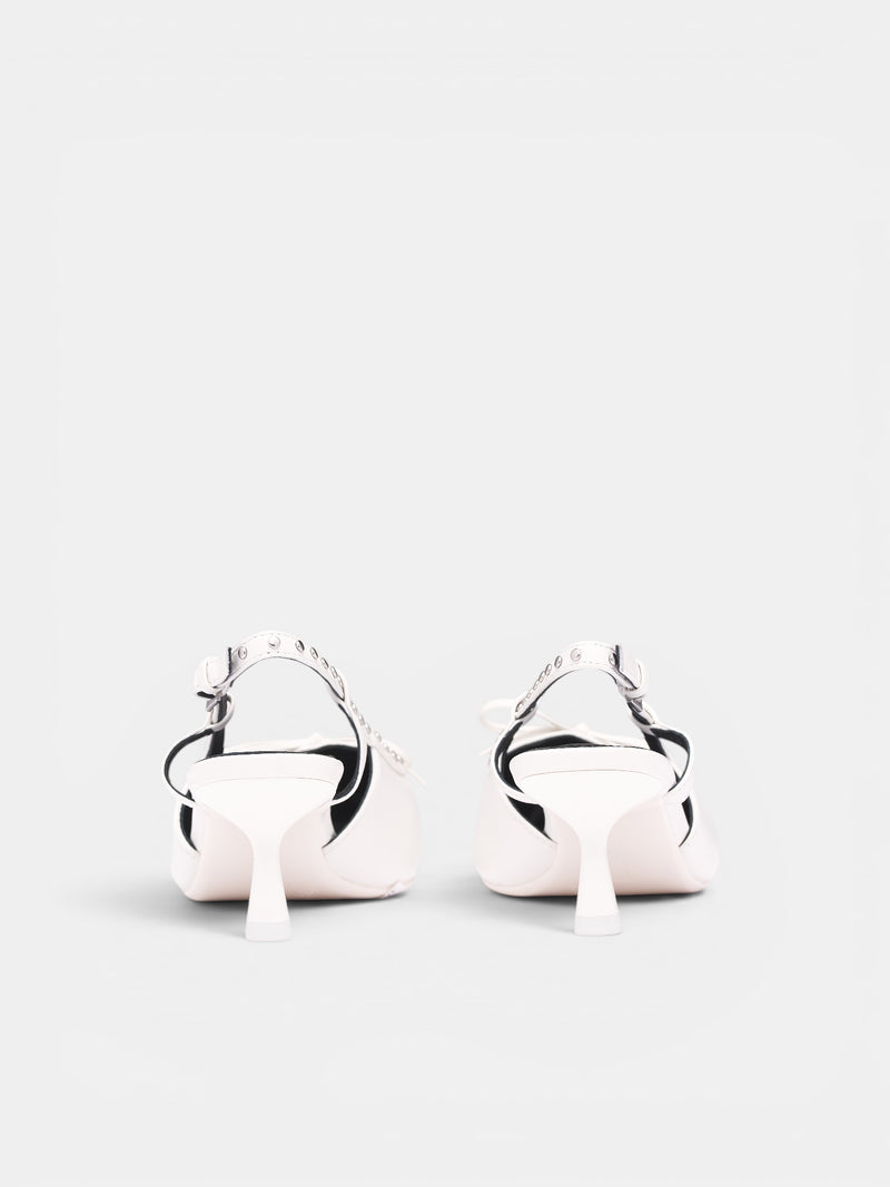 White Leather Studded High Heels (6M1QJ82300-OFF-WHITE)