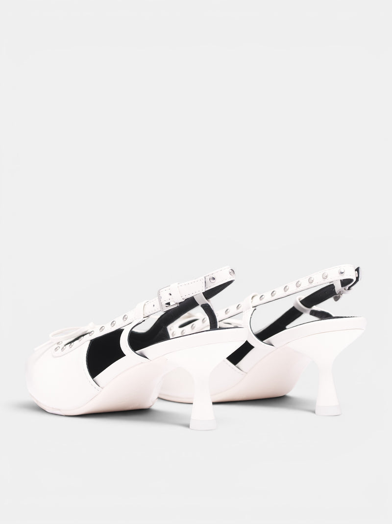 White Leather Studded High Heels (6M1QJ82300-OFF-WHITE)