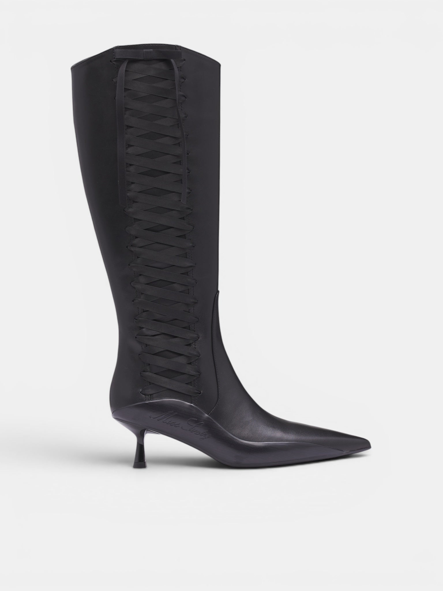 Black Leather Lace-Up Boots (6M1QJ86900-BLACK)