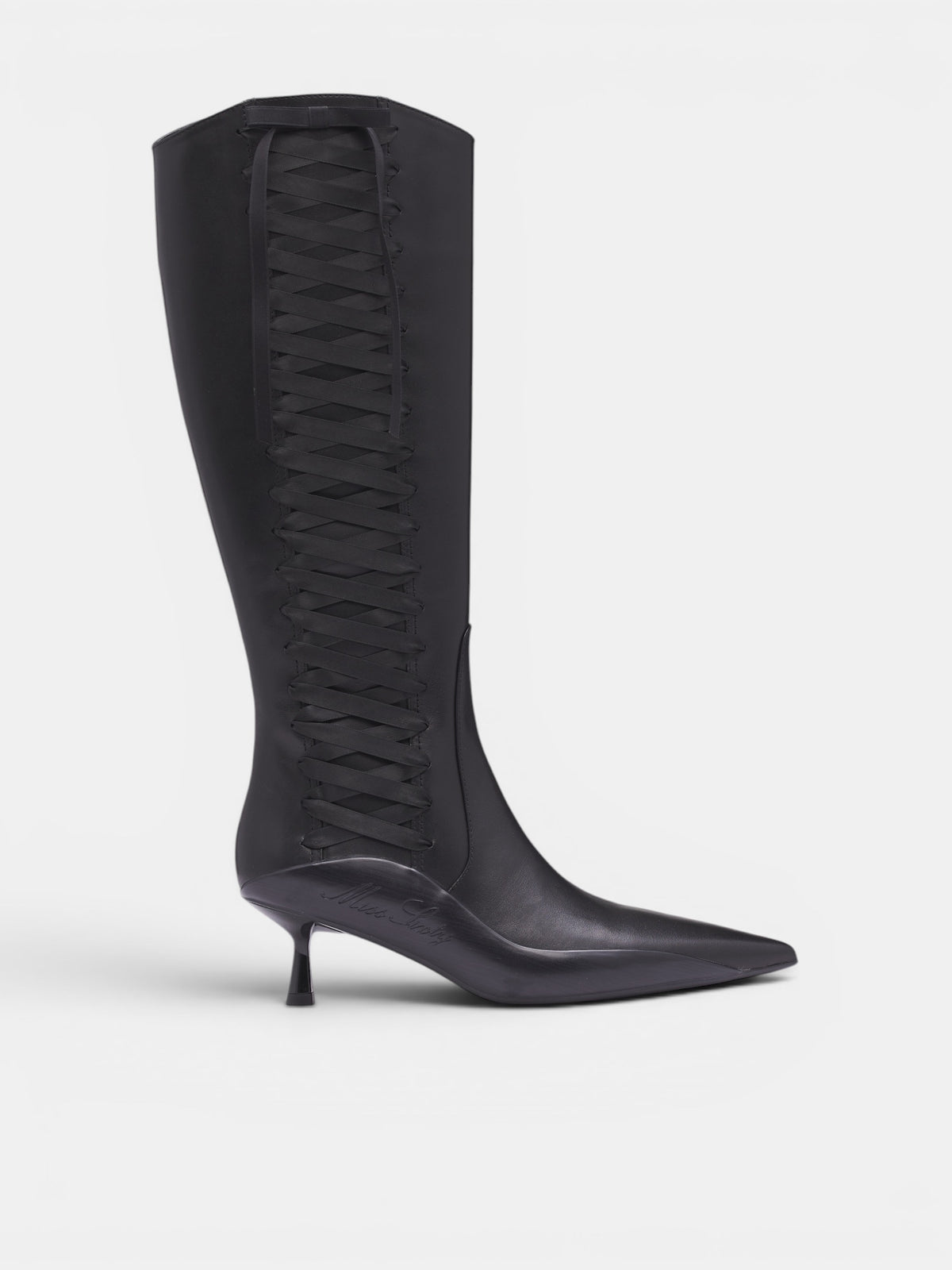 Black Leather Lace-Up Boots (6M1QJ86900-BLACK)