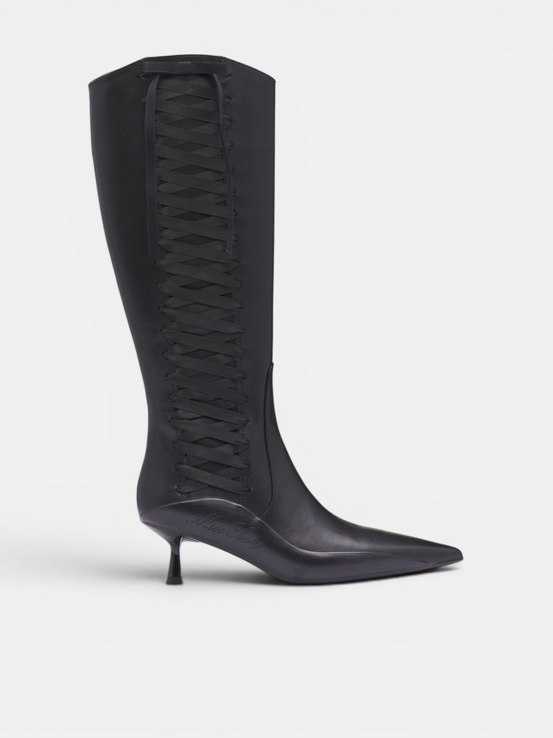 Black Leather Lace-Up Boots (6M1QJ86900-BLACK)