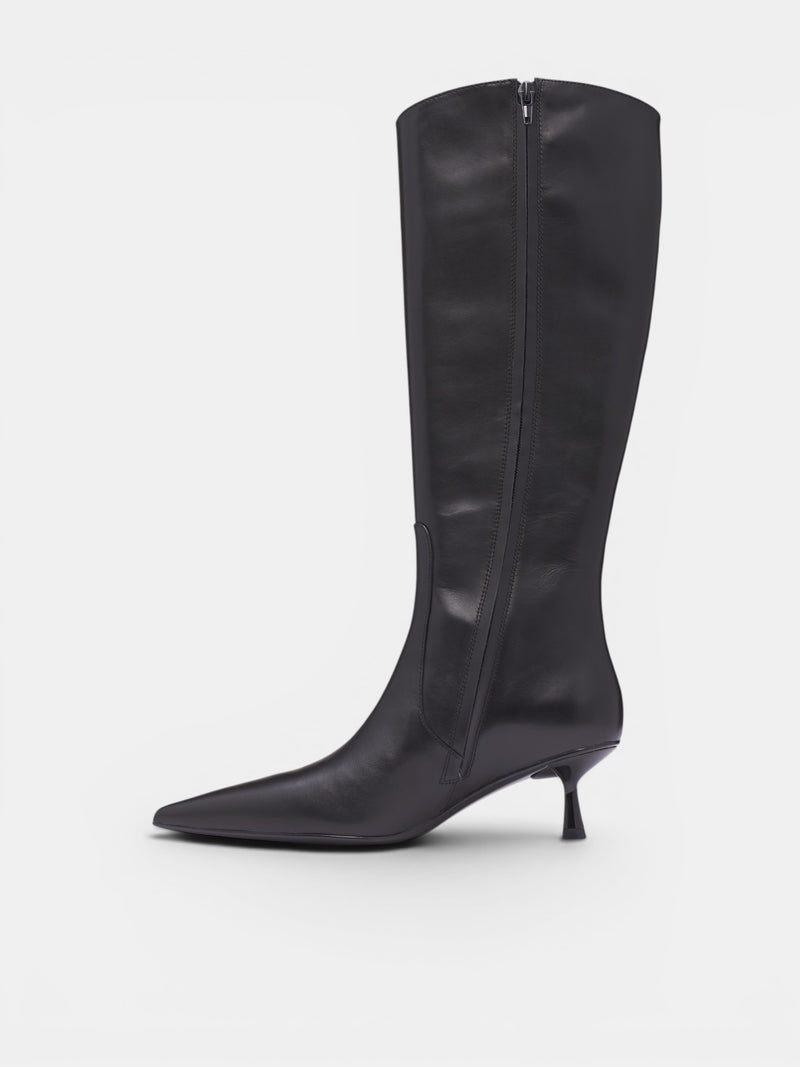 Black Leather Lace-Up Boots (6M1QJ86900-BLACK)