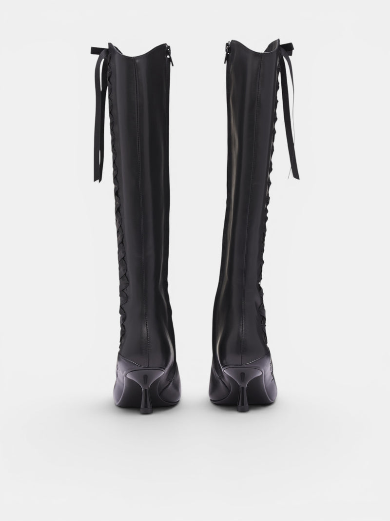 Black Leather Lace-Up Boots (6M1QJ86900-BLACK)