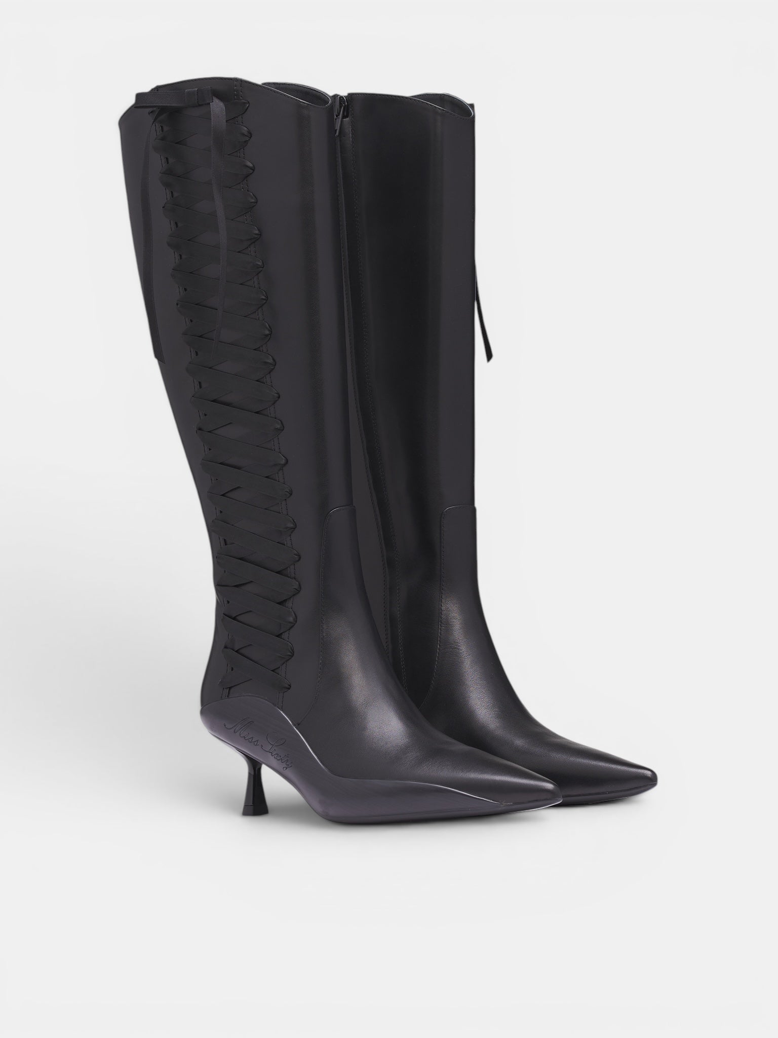 Black Leather Lace-Up Boots (6M1QJ86900-BLACK)