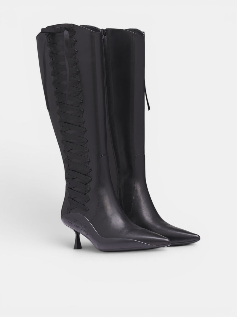 Black Leather Lace-Up Boots (6M1QJ86900-BLACK)