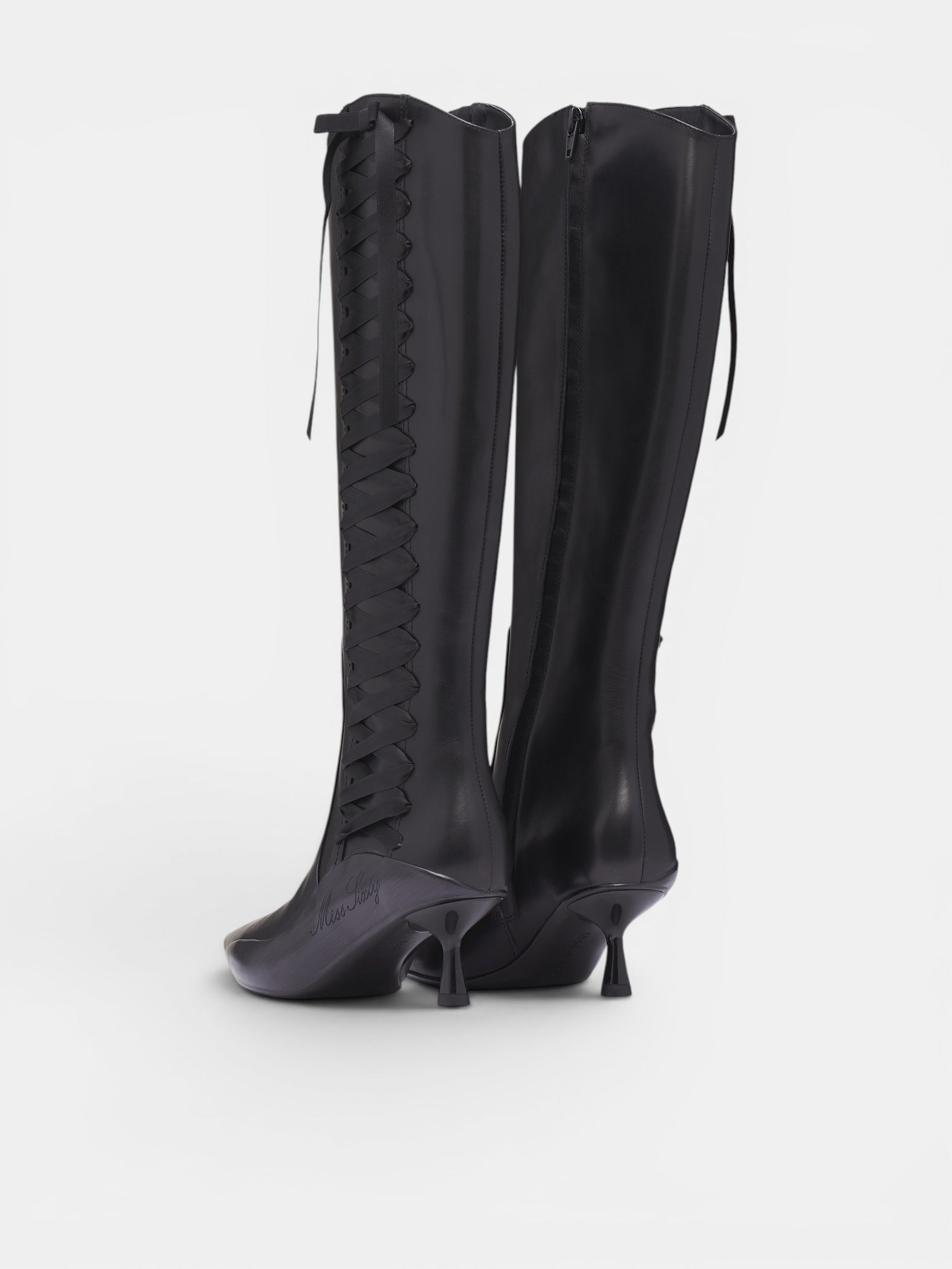Black Leather Lace-Up Boots (6M1QJ86900-BLACK)