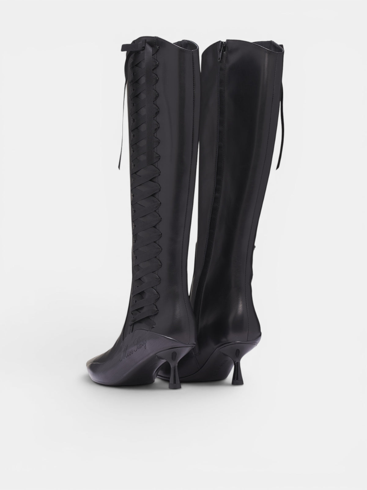 Black Leather Lace-Up Boots (6M1QJ86900-BLACK)