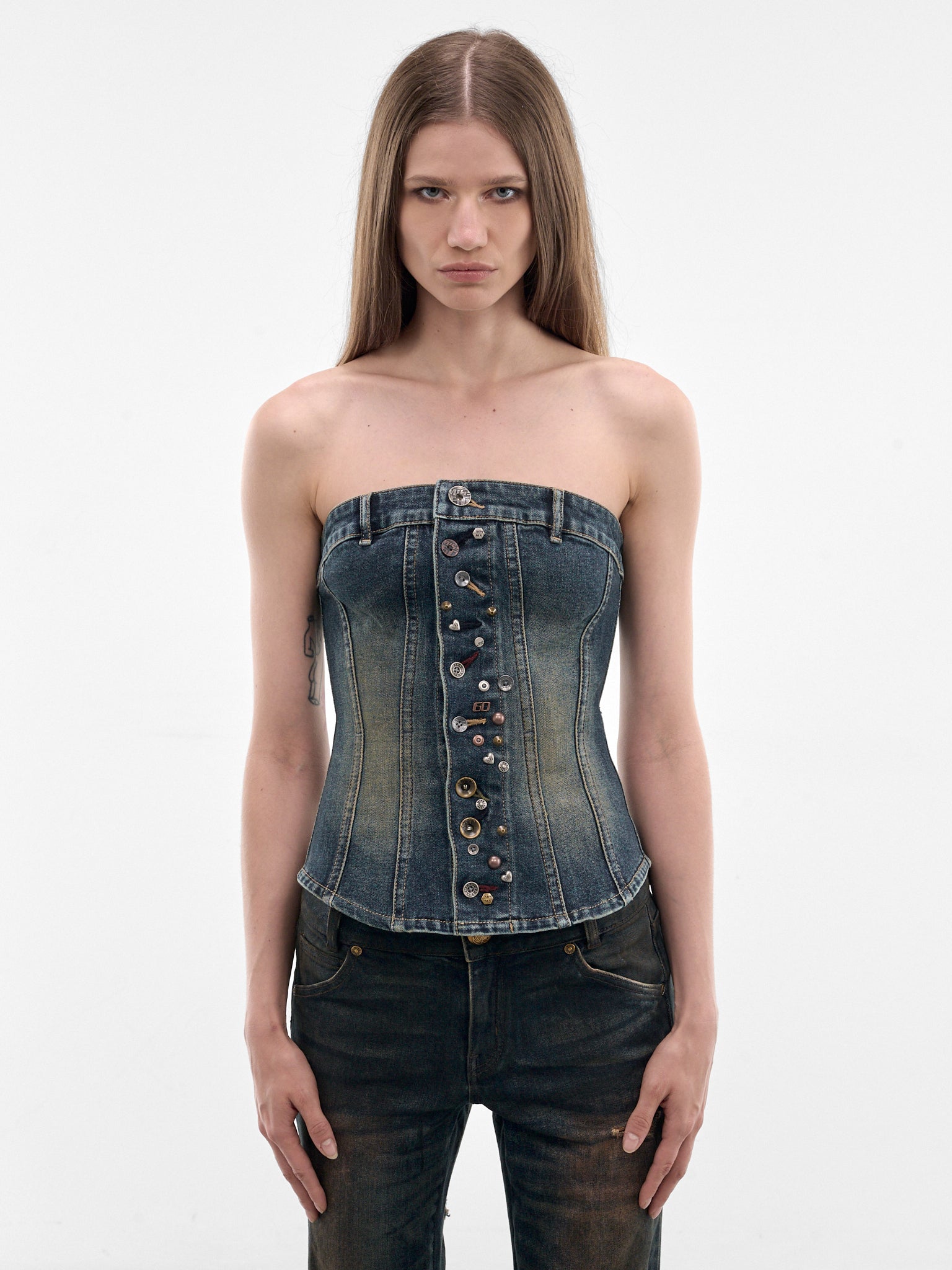 Dark Denim Strapless Corset (6M1XJ4330A-DARK-BLUE)