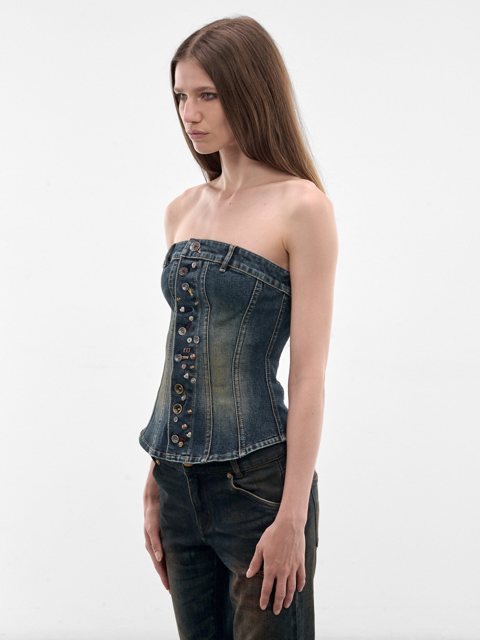 Dark Denim Strapless Corset (6M1XJ4330A-DARK-BLUE)