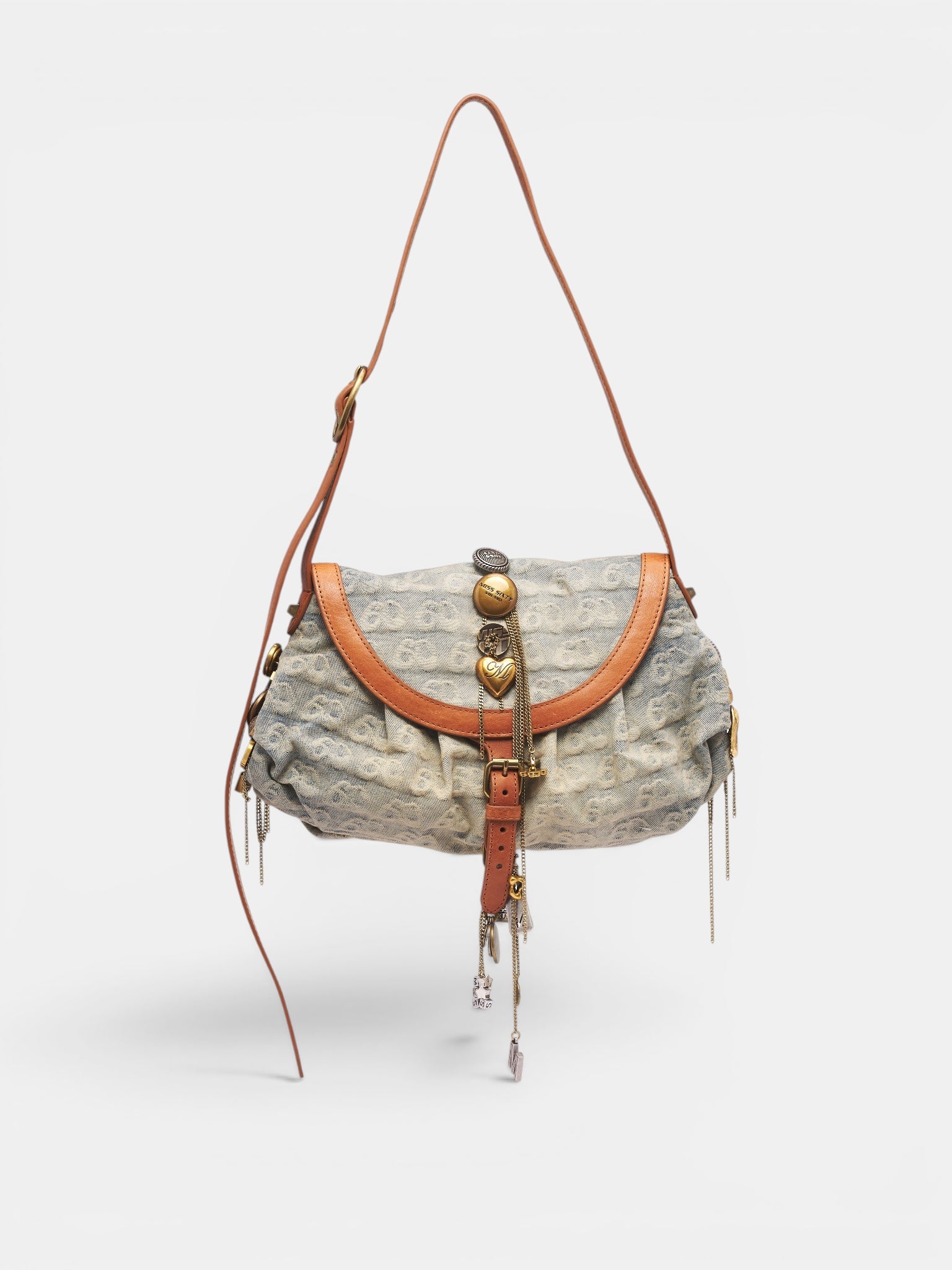 Denim & Leather Patchwork Shoulder Bag (6M2GJ8040B-BLUE-DENIM)