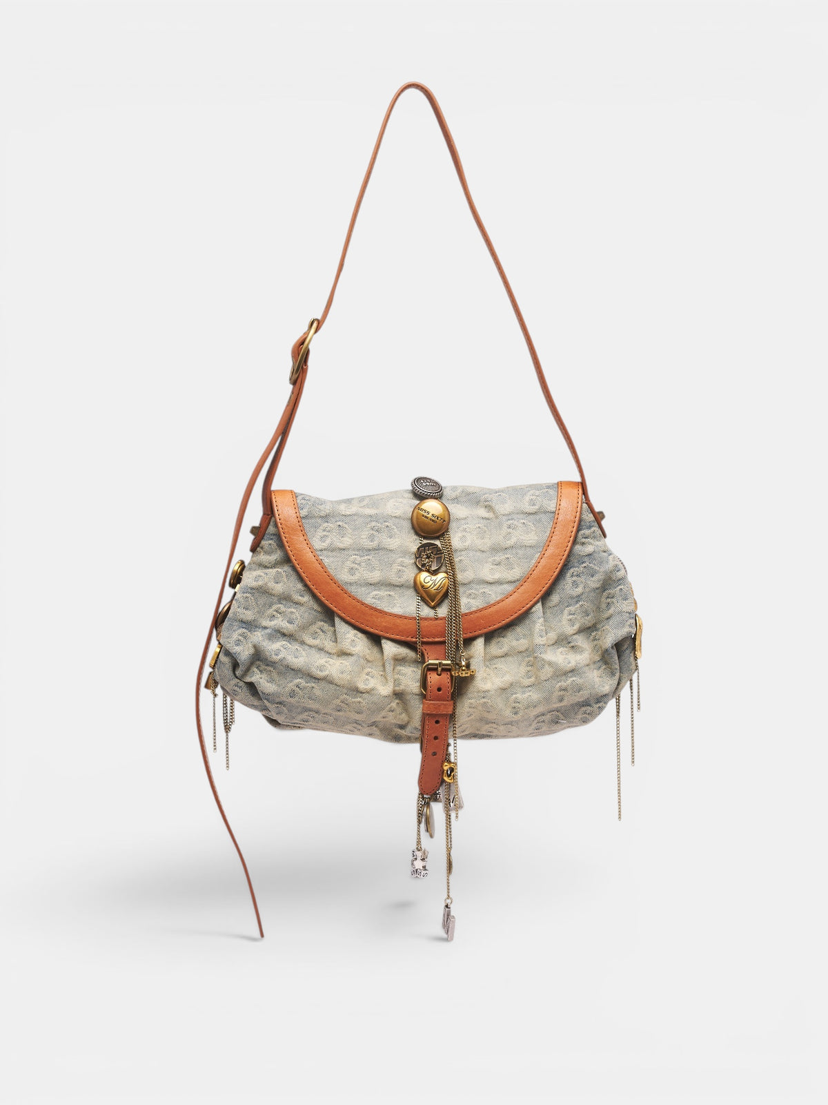 Denim & Leather Patchwork Shoulder Bag (6M2GJ8040B-BLUE-DENIM)