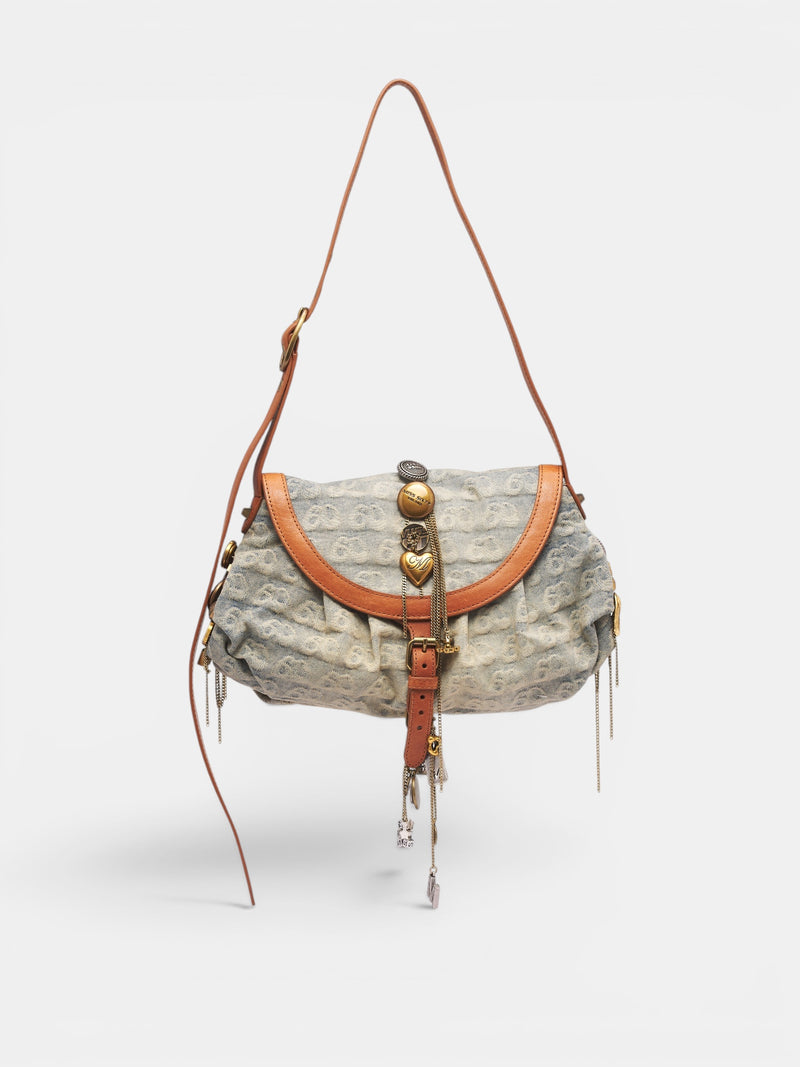 Denim & Leather Patchwork Shoulder Bag (6M2GJ8040B-BLUE-DENIM)