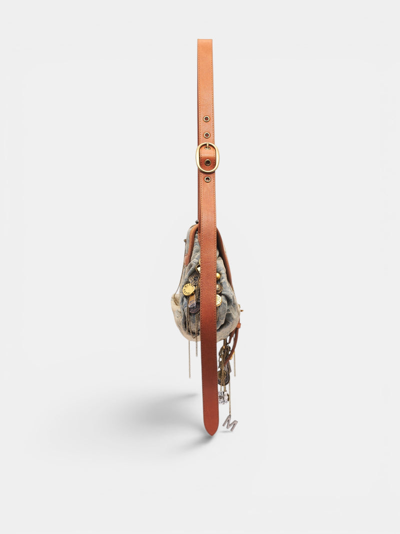 Denim & Leather Patchwork Shoulder Bag (6M2GJ8040B-BLUE-DENIM)