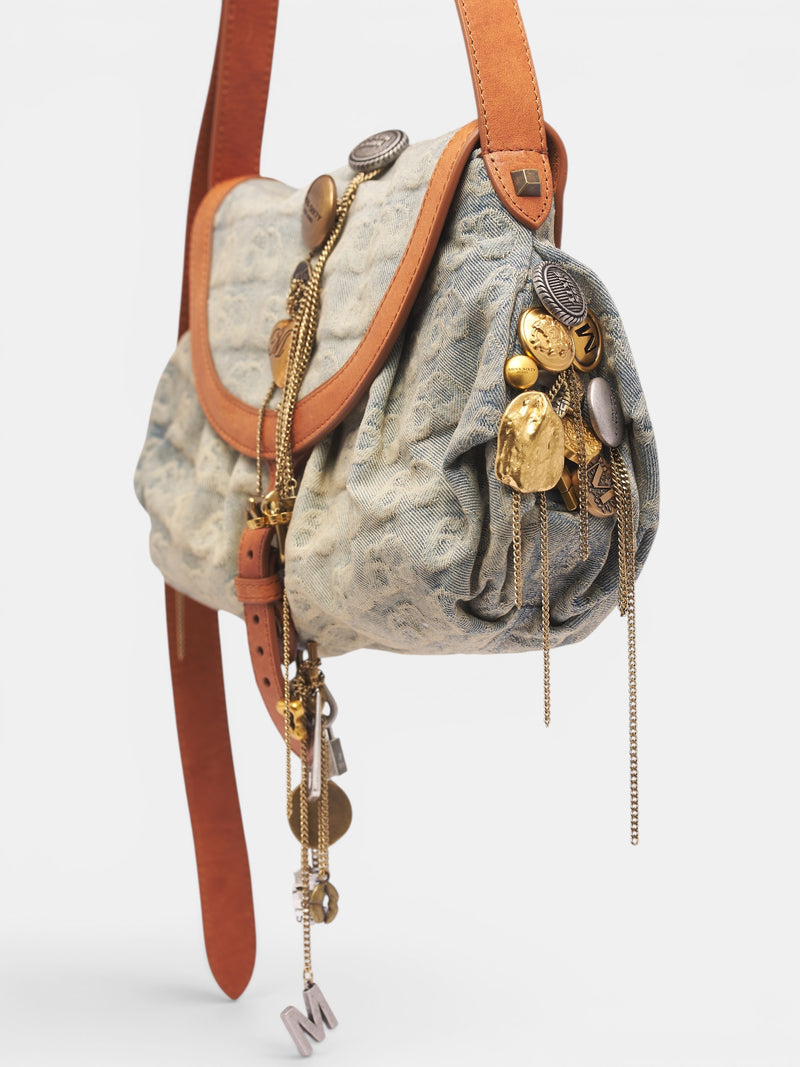 Denim & Leather Patchwork Shoulder Bag (6M2GJ8040B-BLUE-DENIM)