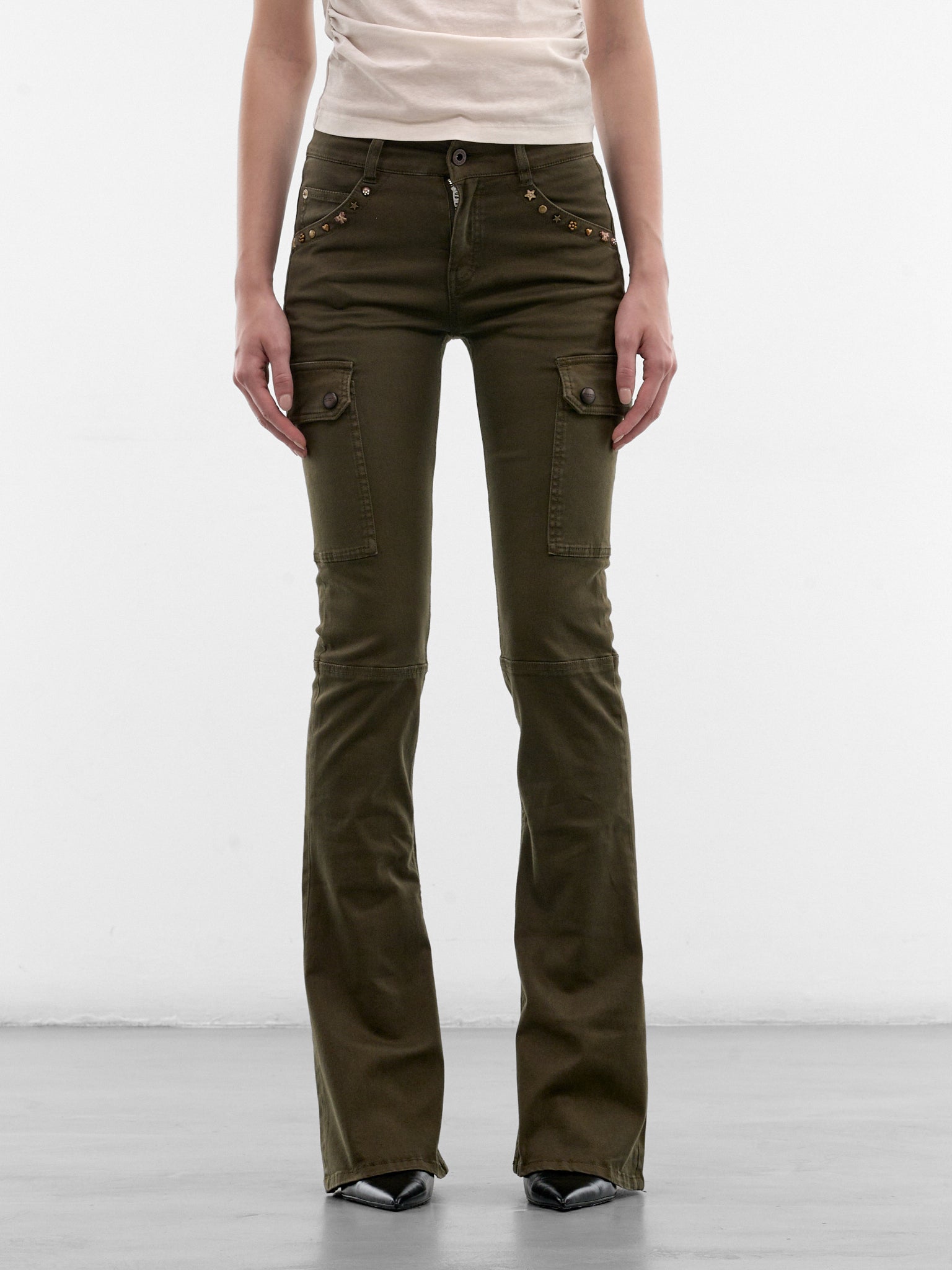 Army Green Flared Cargo Pants (6M2PJ10800-ARMY-GREEN)