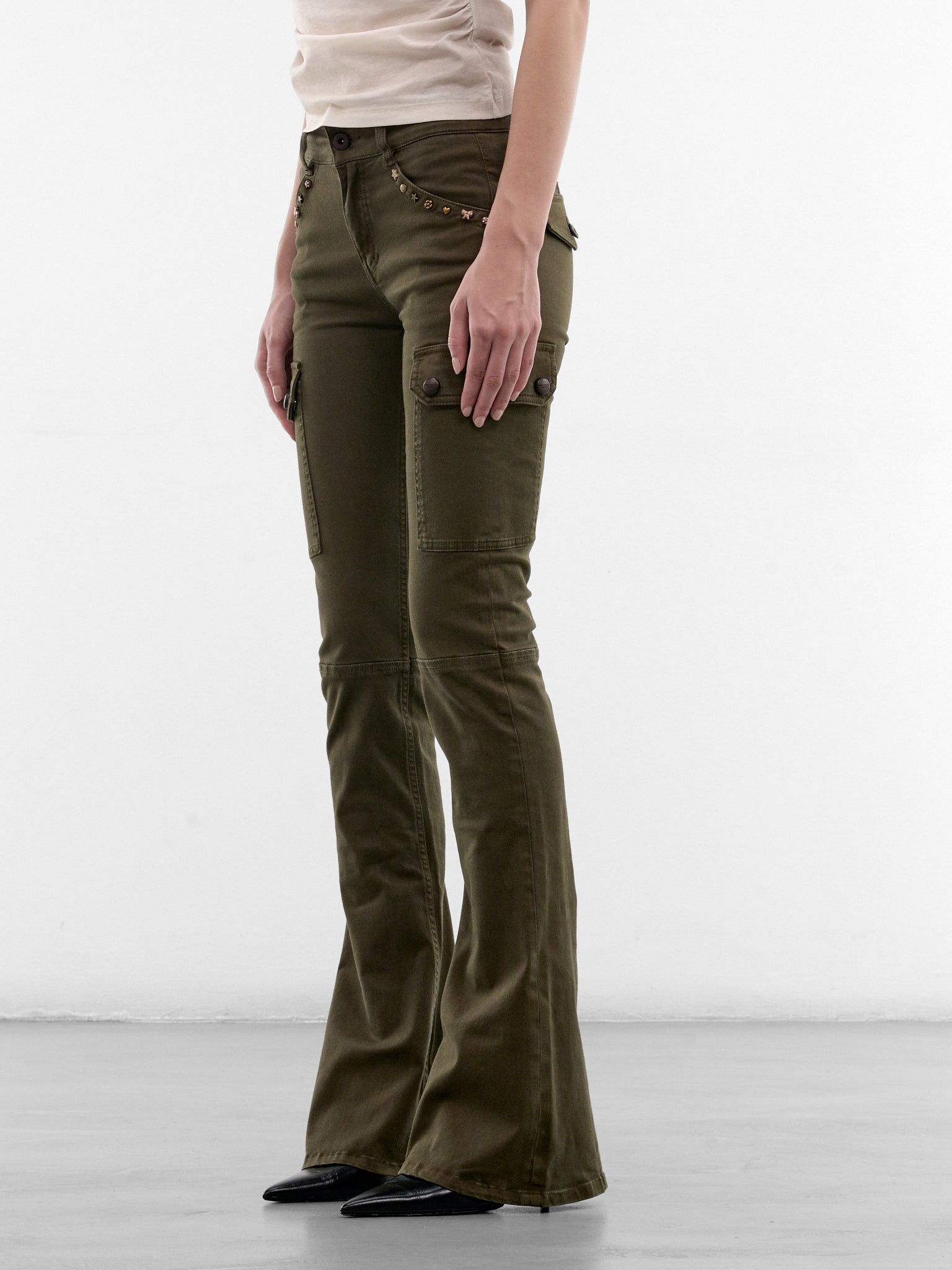 Army Green Flared Cargo Pants (6M2PJ10800-ARMY-GREEN)