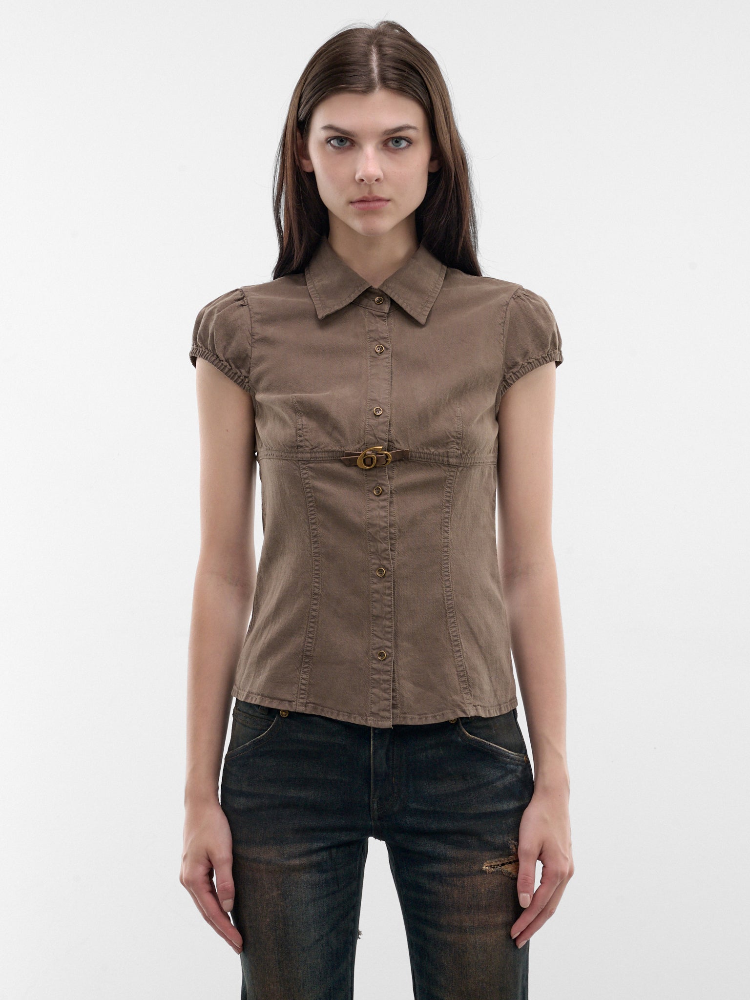Khaki Off-Shoulder Logo Tee (6M2SJ46200-VINTAGE-KHAKI)