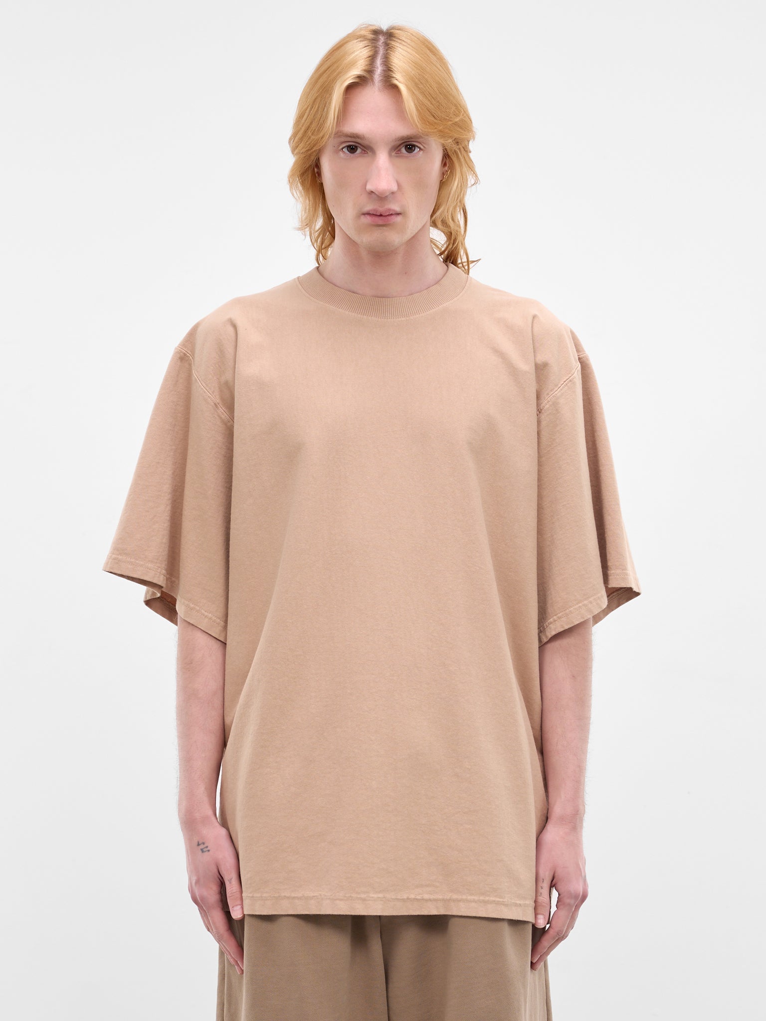 Beige Oversized Embroidered Logo Tee (70007T-HC293-MEDIUM-BEIGE)