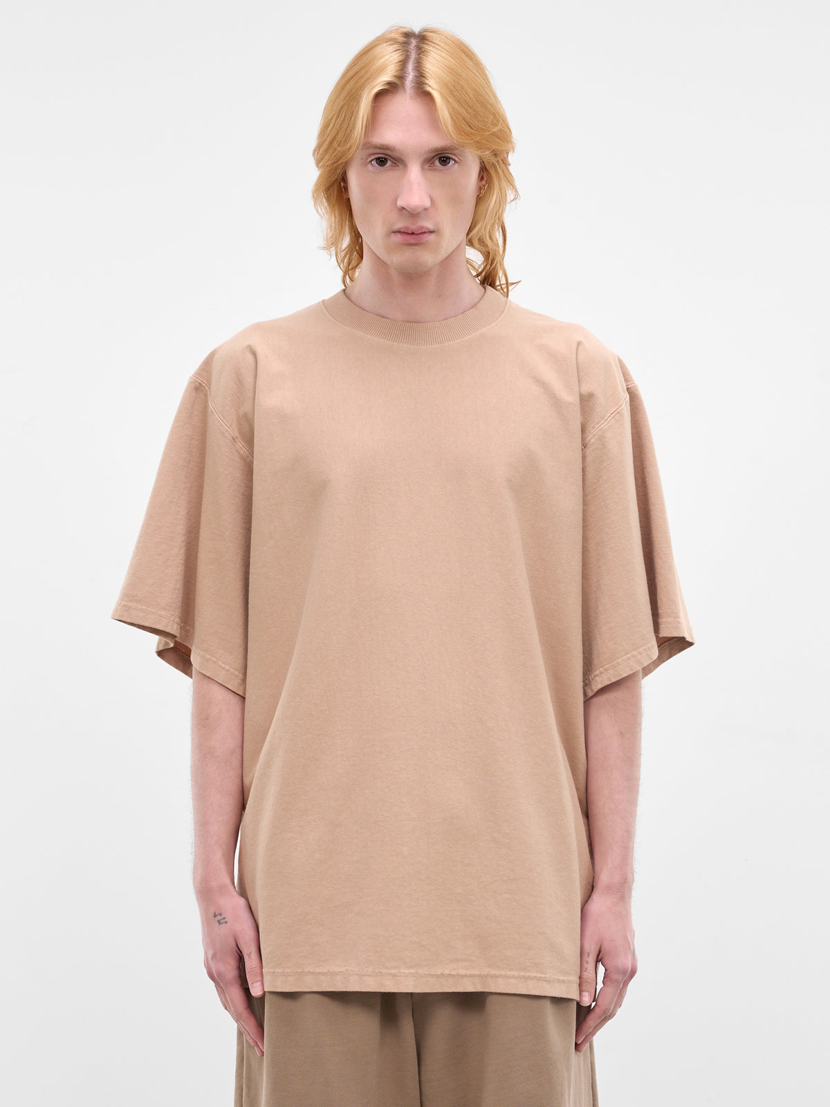 Beige Oversized Embroidered Logo Tee (70007T-HC293-MEDIUM-BEIGE)