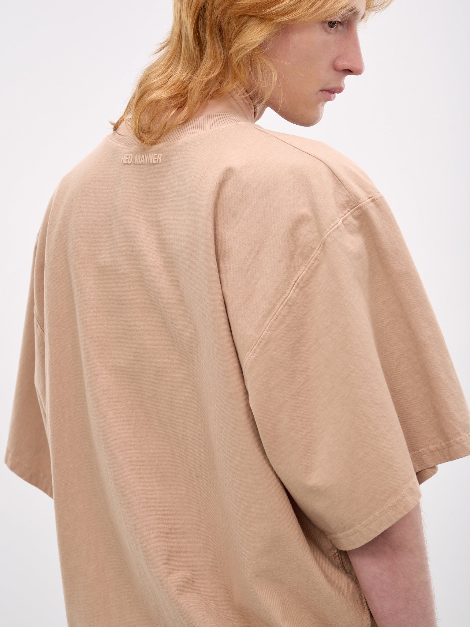 Beige Oversized Embroidered Logo Tee (70007T-HC293-MEDIUM-BEIGE)