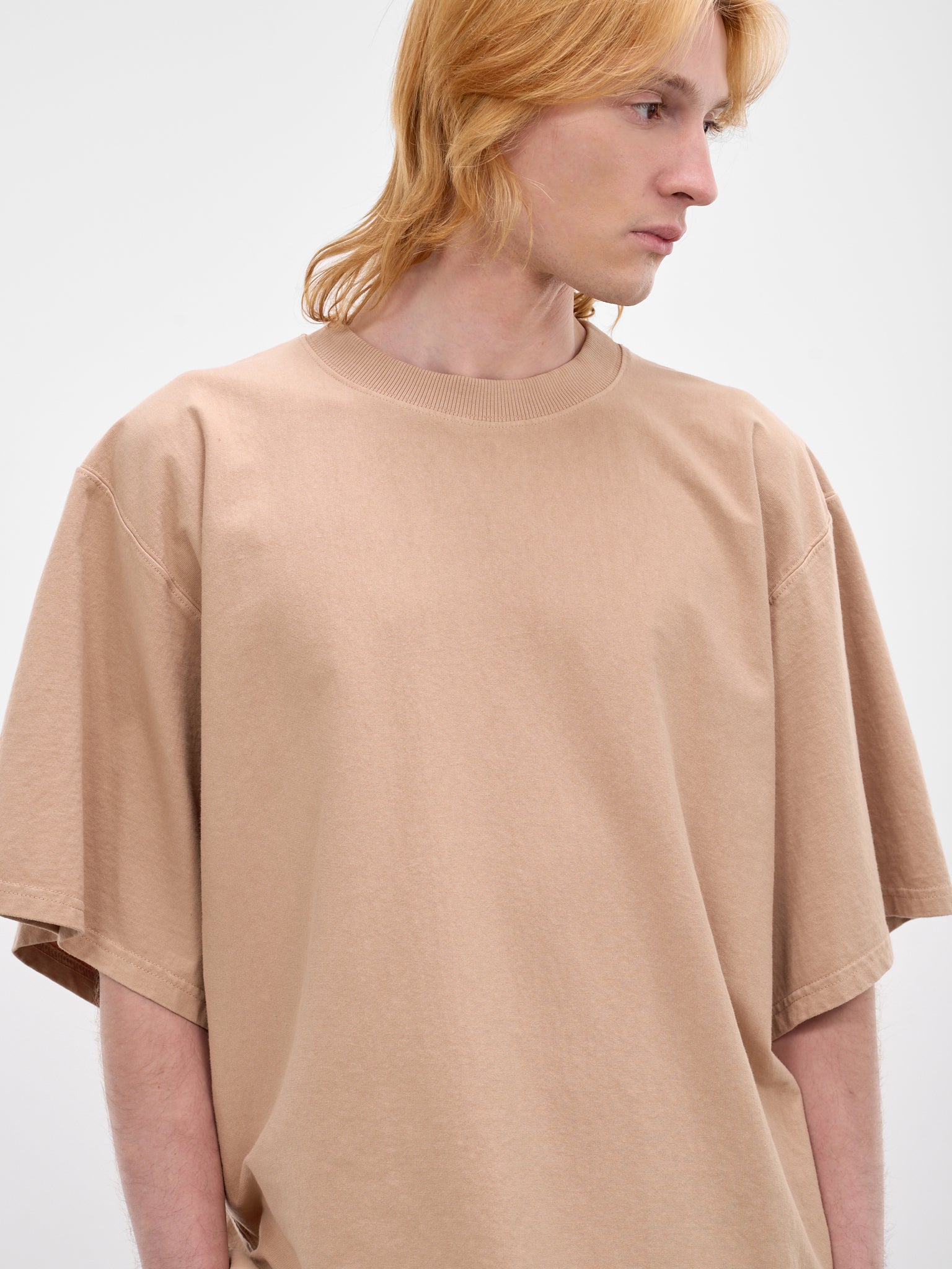 Beige Oversized Embroidered Logo Tee (70007T-HC293-MEDIUM-BEIGE)