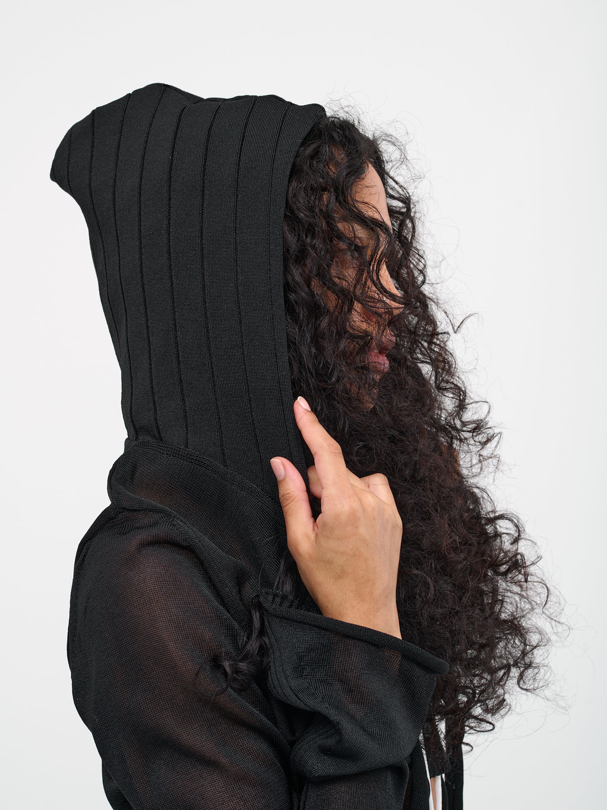 Knit Hooded Long Cardigan (705401-BLACK)