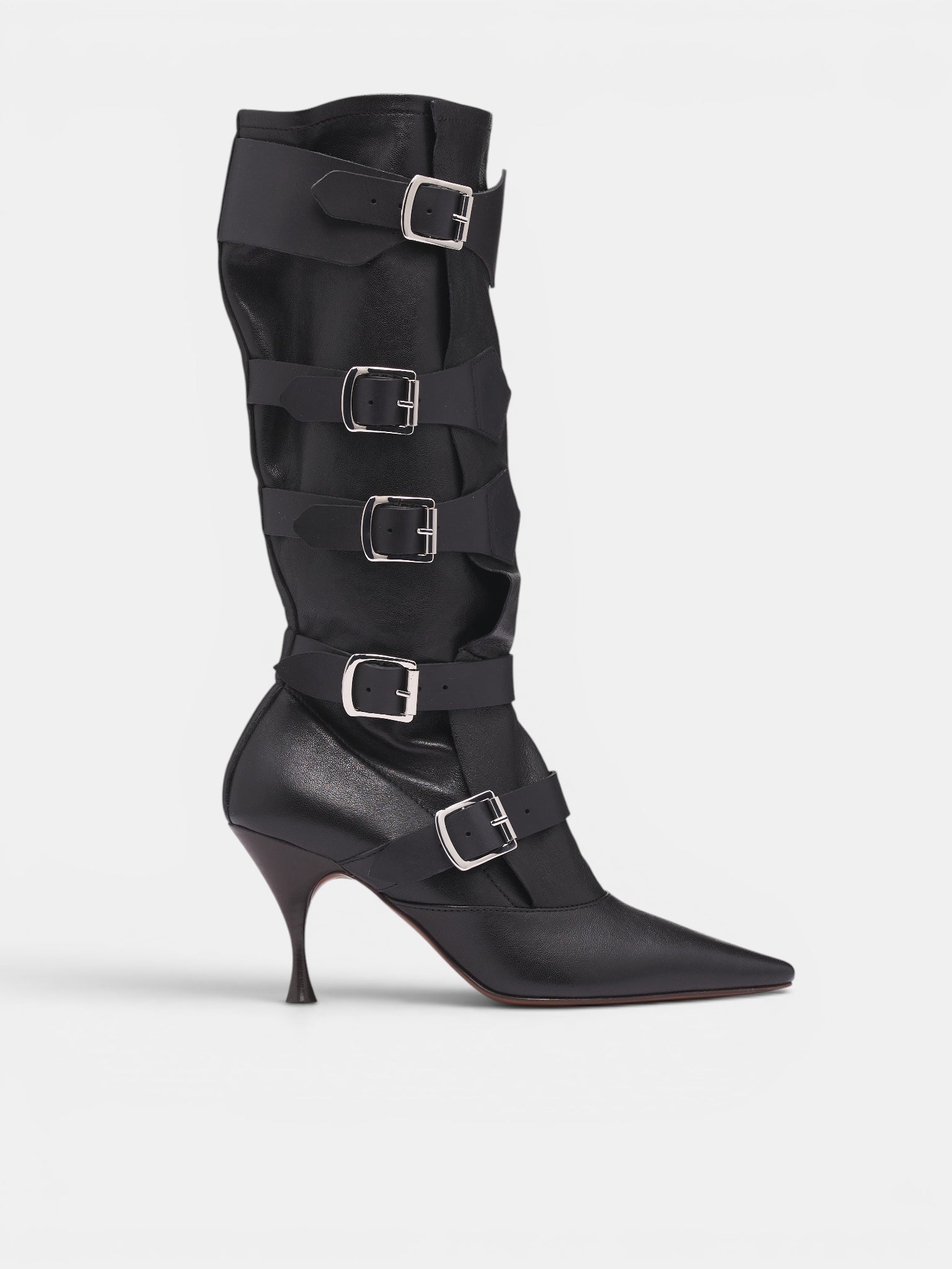 Black Leather Buckled Treasure Boots (71020048W-C009S-BLACK)
