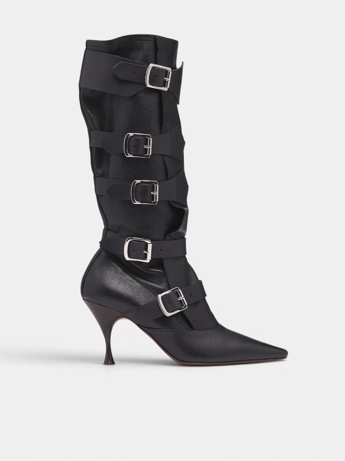 Black Leather Buckled Treasure Boots (71020048W-C009S-BLACK)