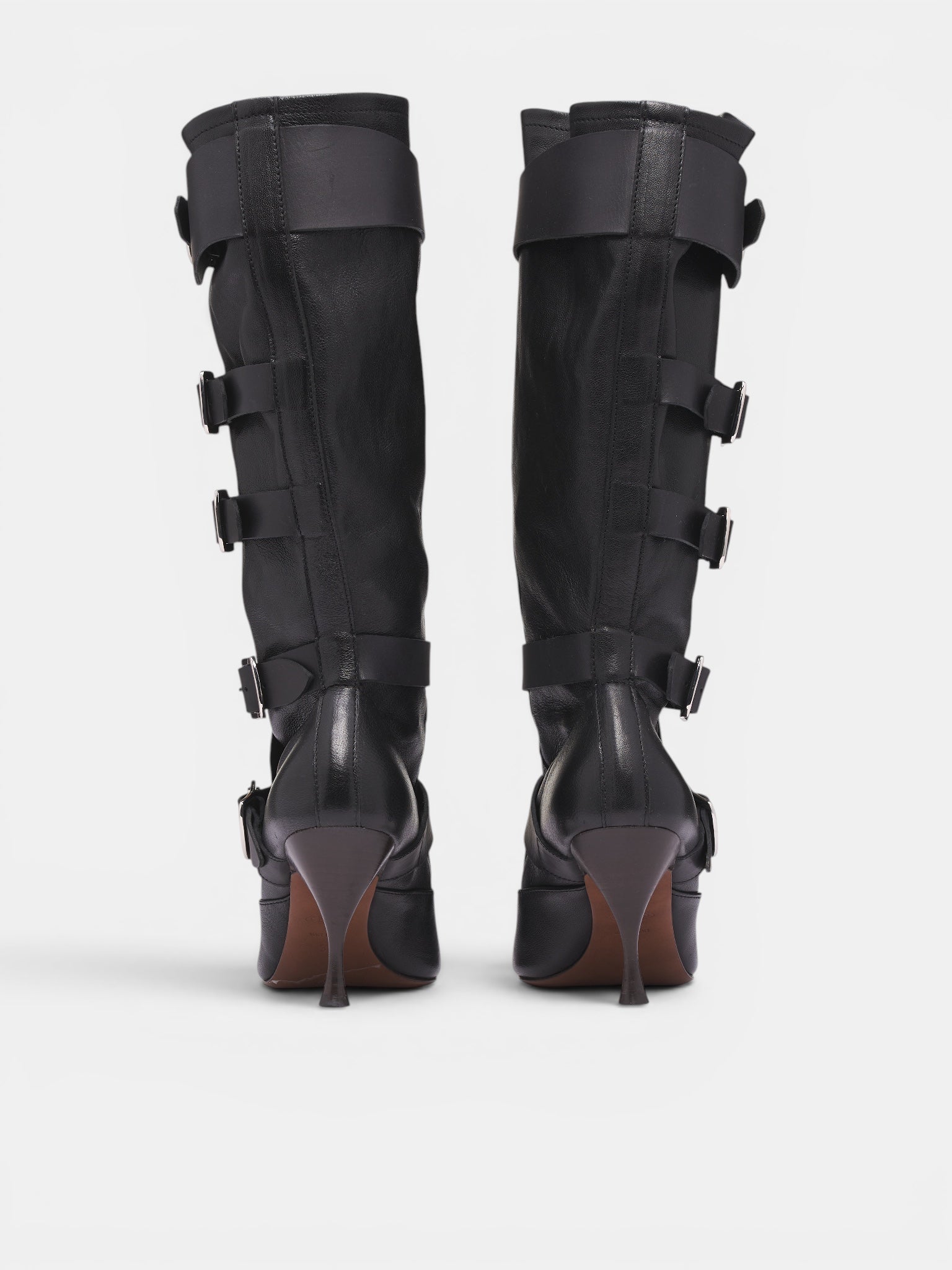 Black Leather Buckled Treasure Boots (71020048W-C009S-BLACK)