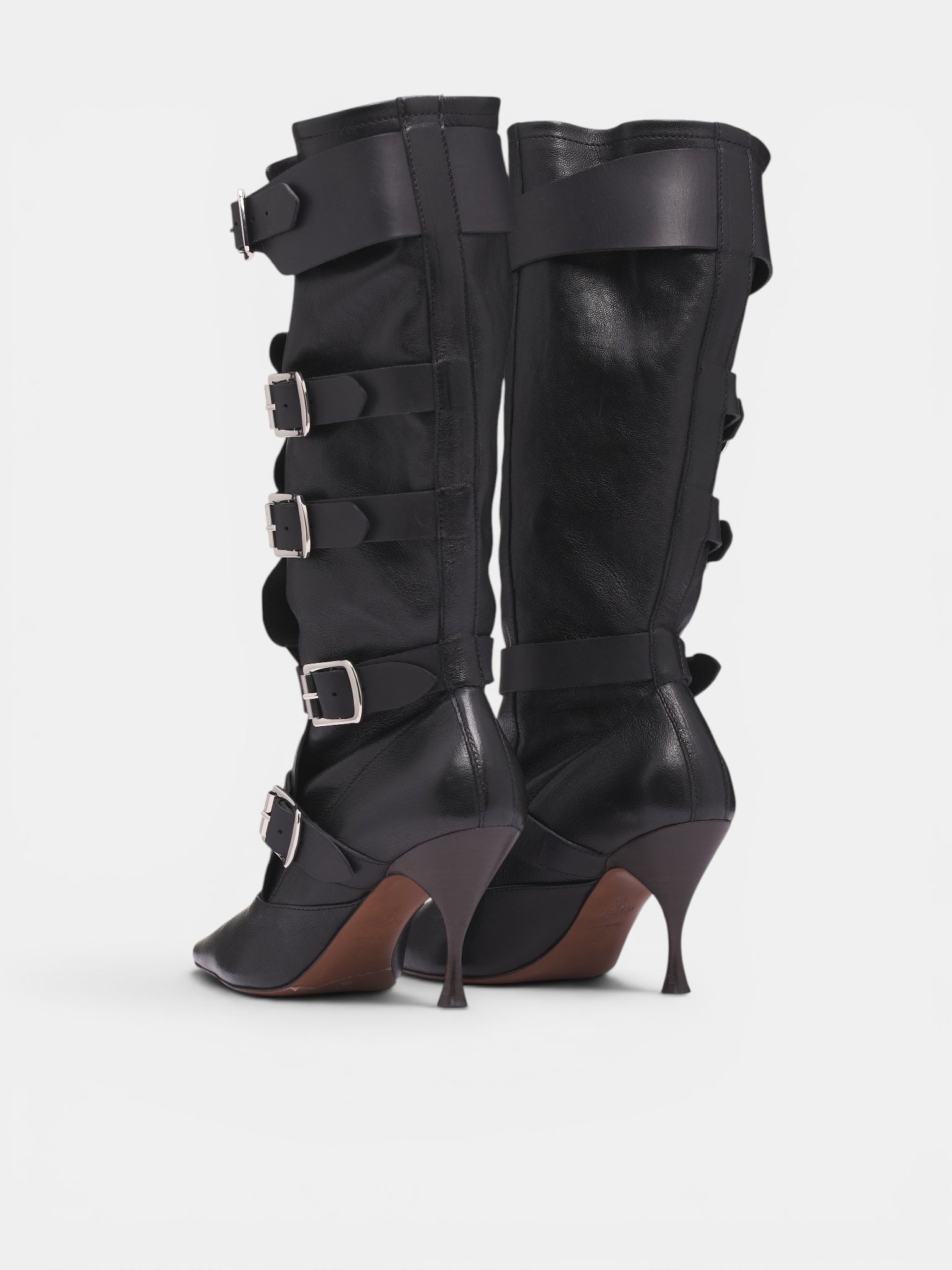Black Leather Buckled Treasure Boots (71020048W-C009S-BLACK)