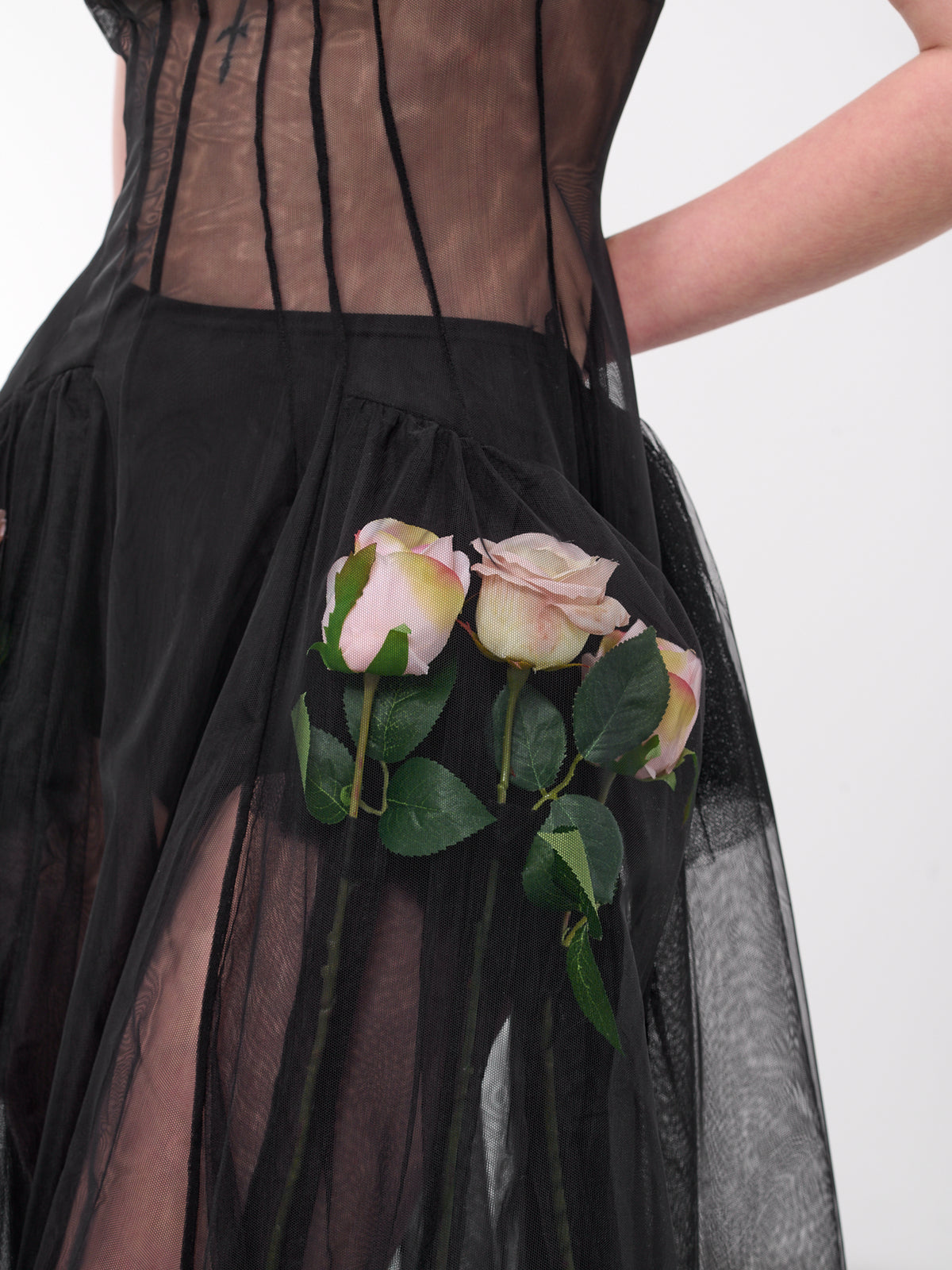 Sculpted Rose Tulle Dress (7255F-0069-BLACK)