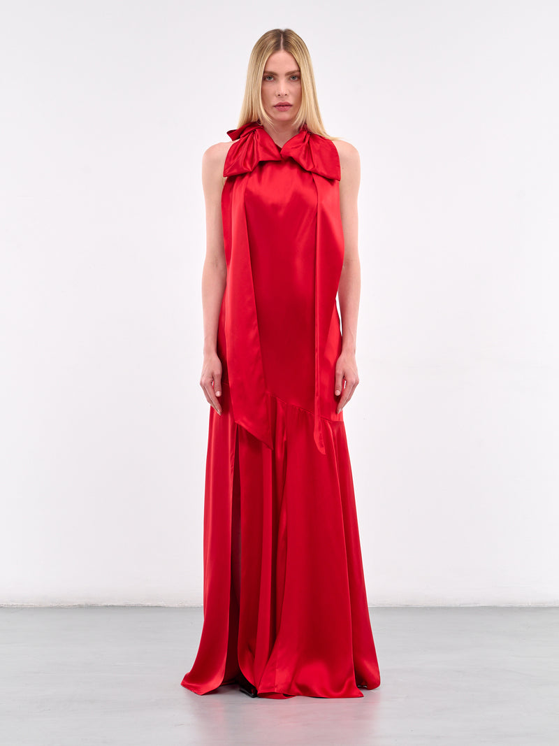 Double Bow Bias Halter Dress (7383-1251-RED)