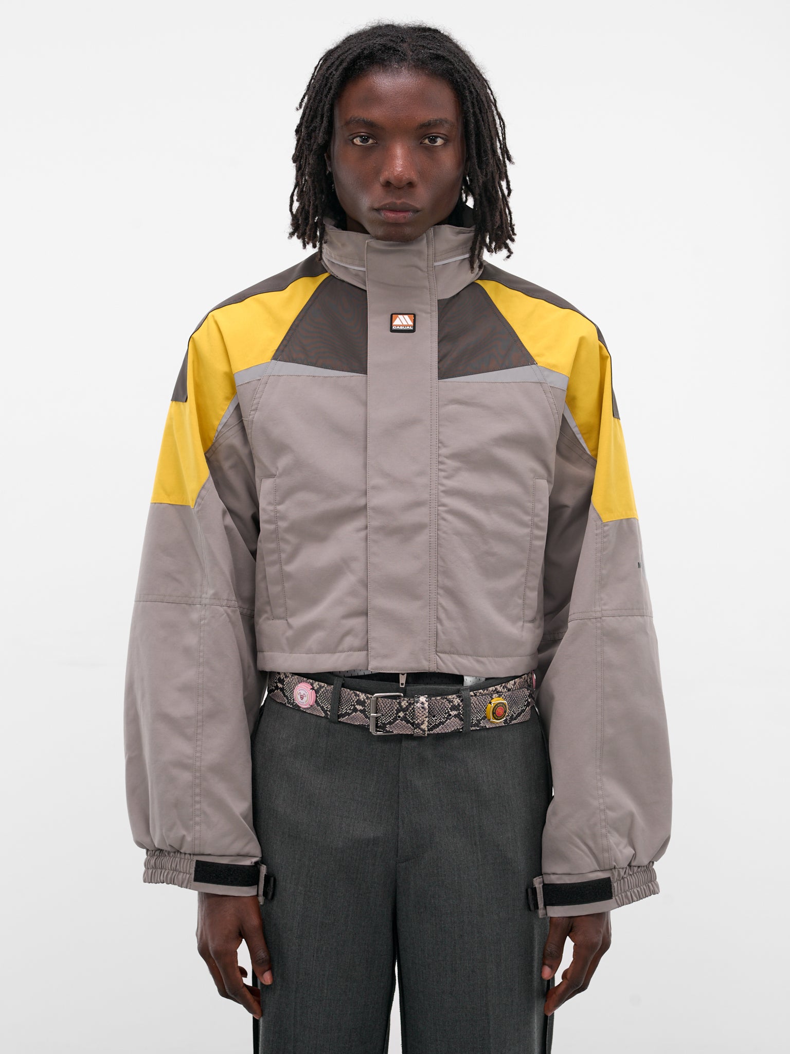 Gray Shrunken Sports Jacket (741WO10054-GREY-YELLOW)