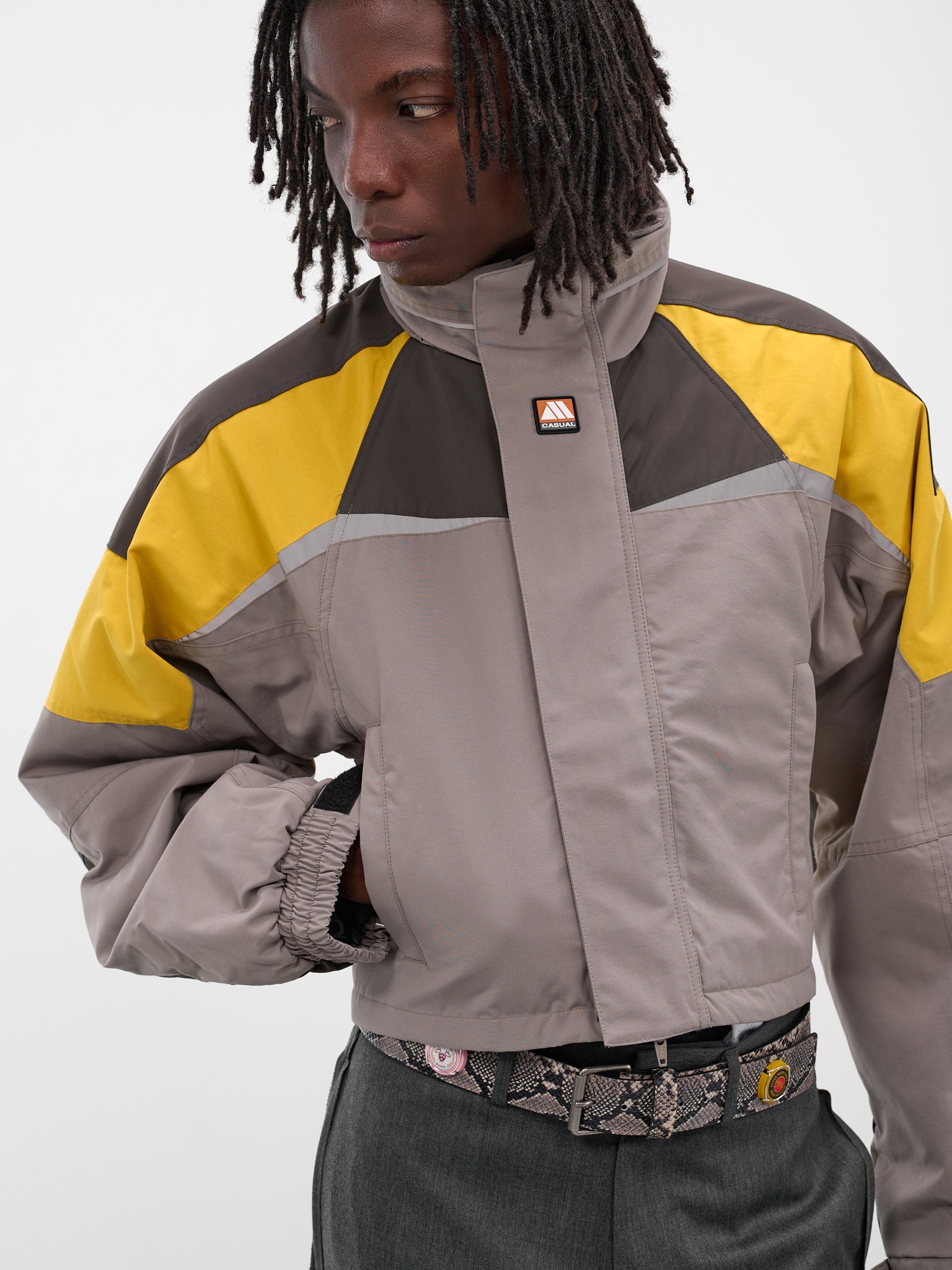 Gray Shrunken Sports Jacket (741WO10054-GREY-YELLOW)