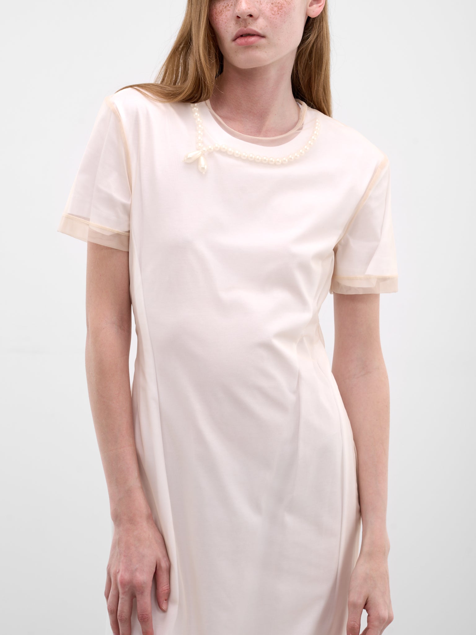 Layered Tulle & Jersey Midi Dress (7444B-0553-WHITE-NUDE-PEARL)