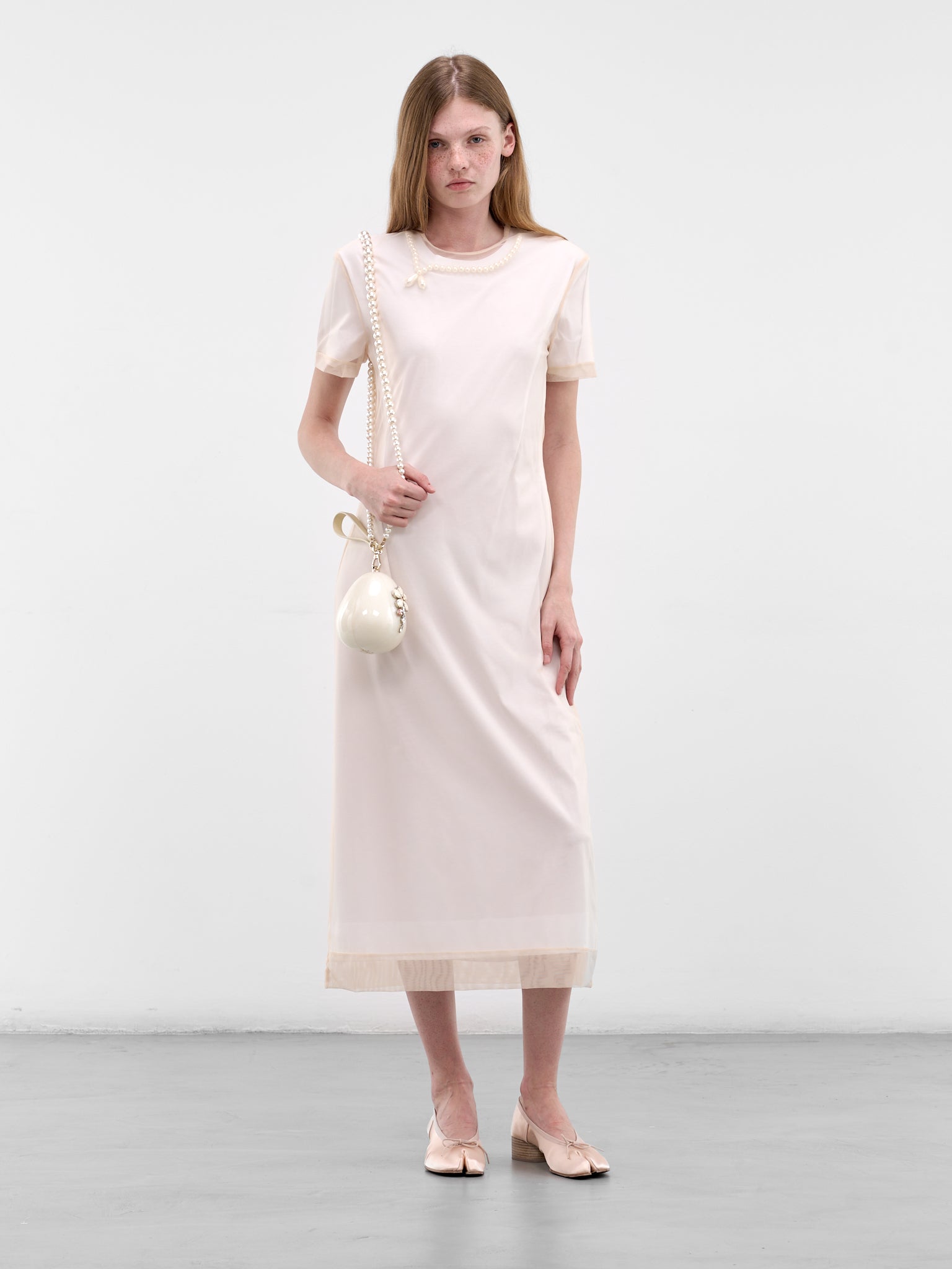 Layered Tulle & Jersey Midi Dress (7444B-0553-WHITE-NUDE-PEARL)