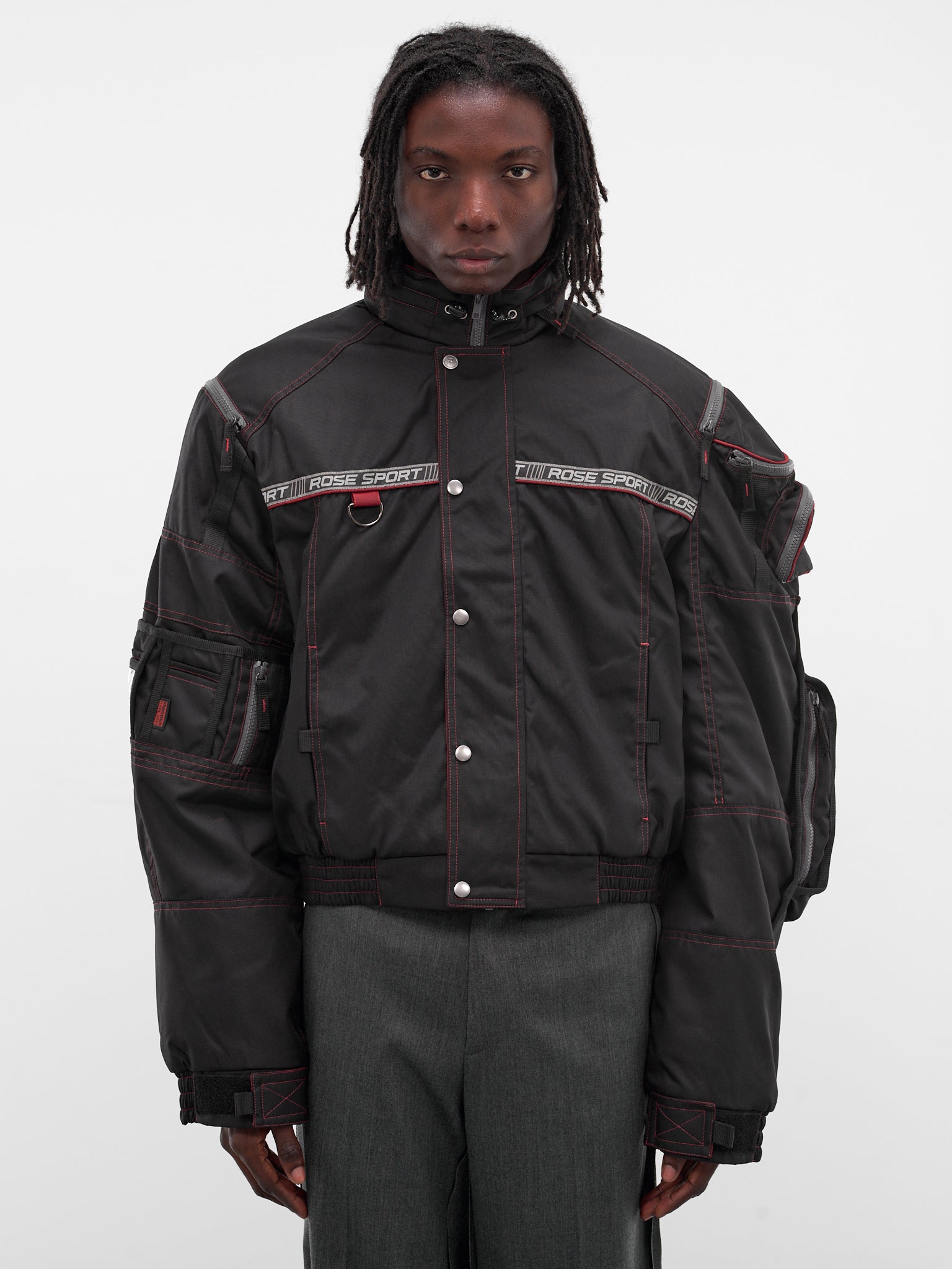 Black Nylon Bumbag Parka Jacket (750WO15035-BLACK-RED)