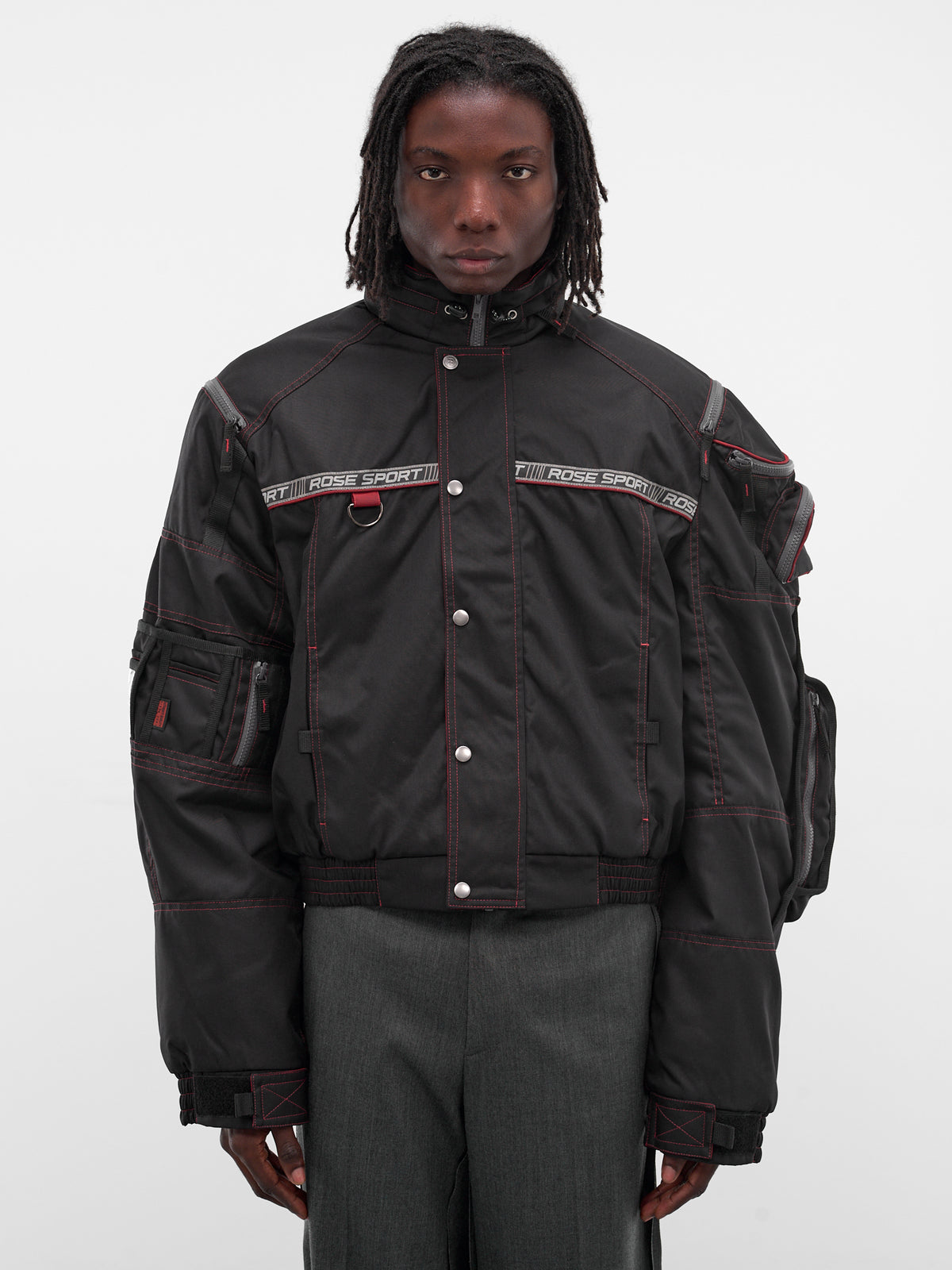 Black Nylon Bumbag Parka Jacket (750WO15035-BLACK-RED)