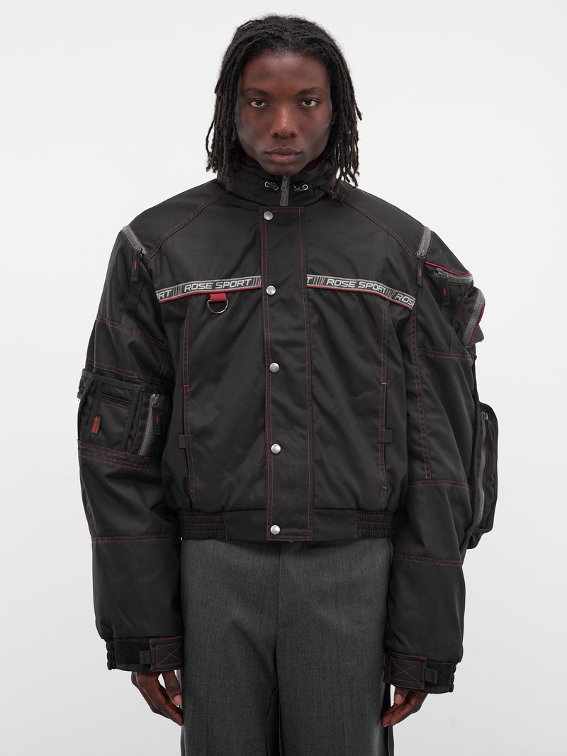 Black Nylon Bumbag Parka Jacket (750WO15035-BLACK-RED)