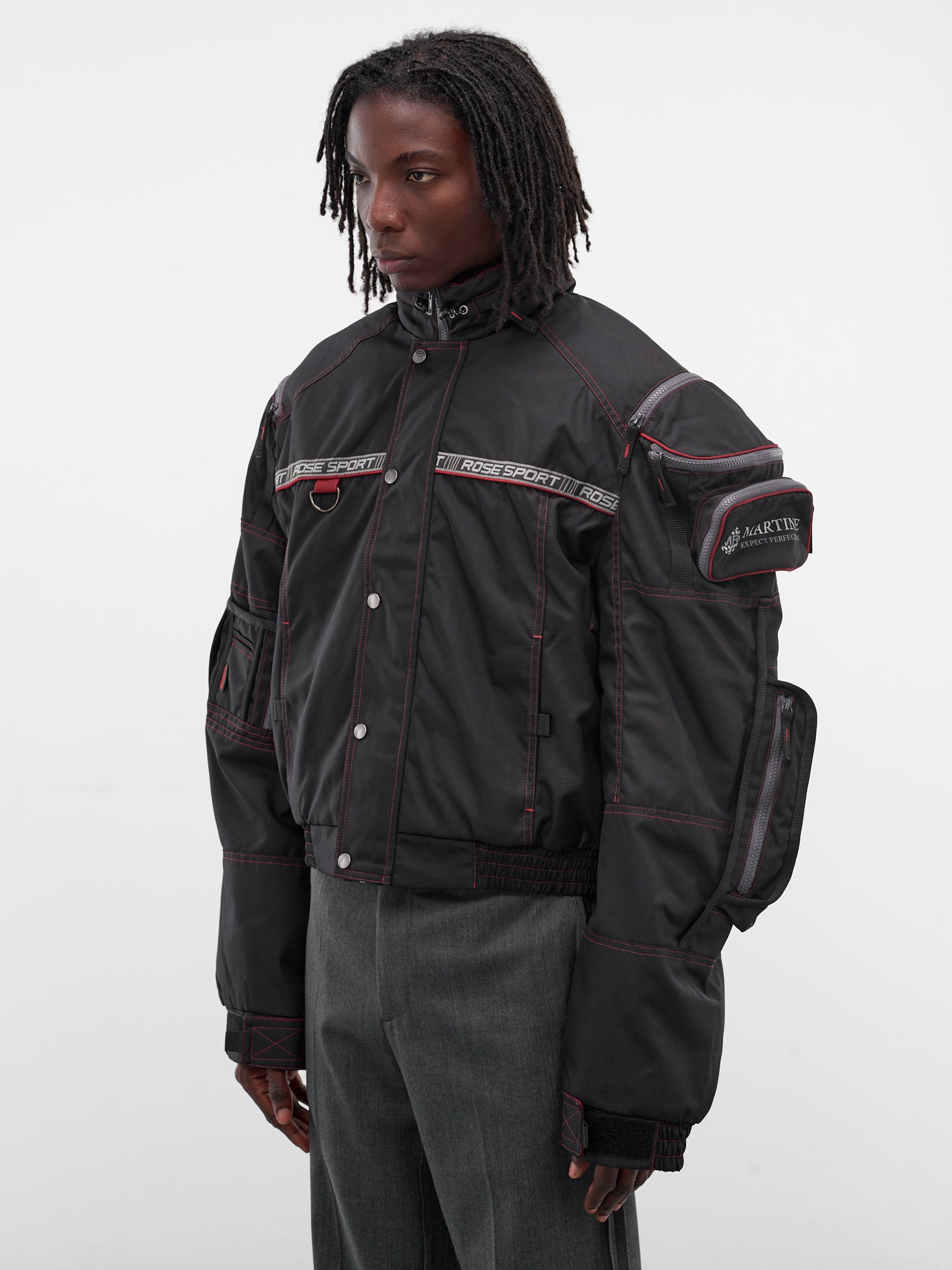 Black Nylon Bumbag Parka Jacket (750WO15035-BLACK-RED)