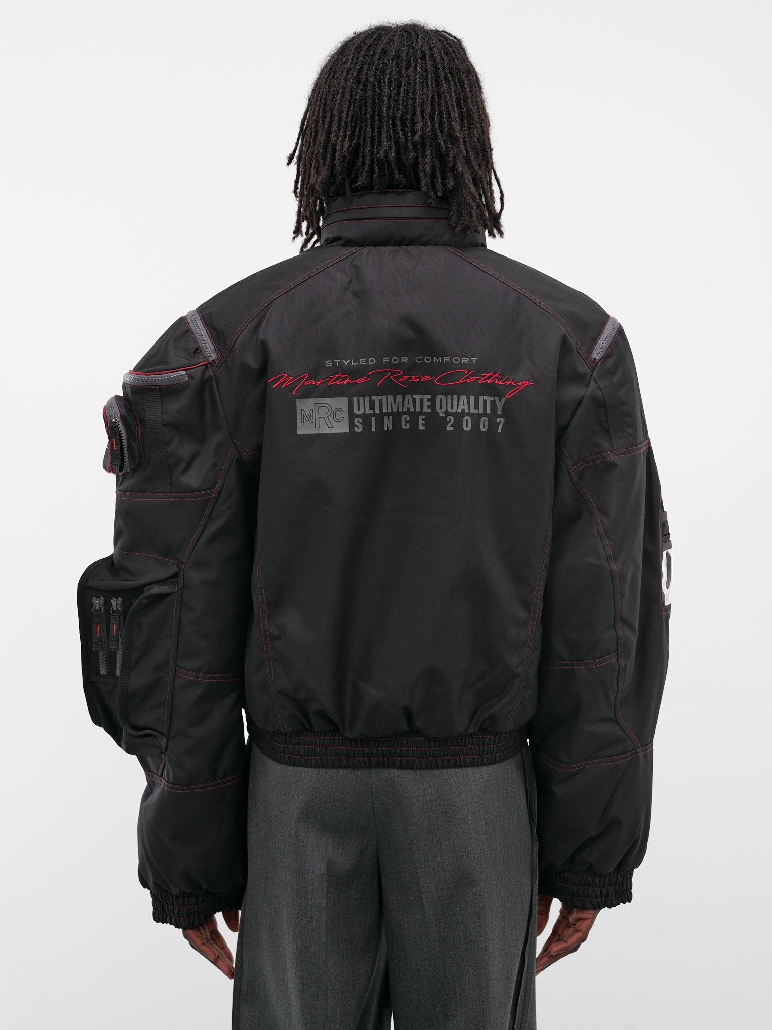 Black Nylon Bumbag Parka Jacket (750WO15035-BLACK-RED)