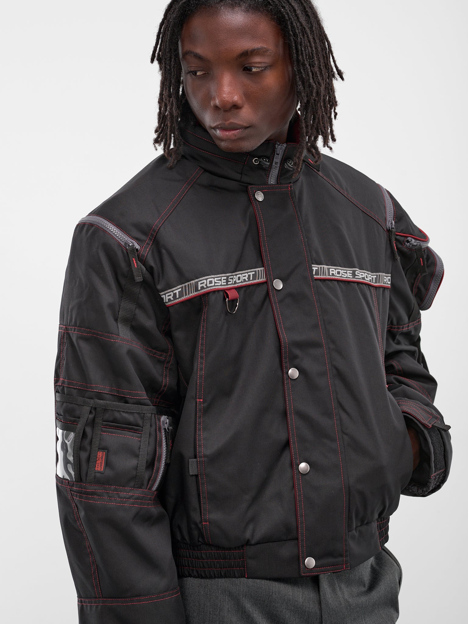Black Nylon Bumbag Parka Jacket (750WO15035-BLACK-RED)